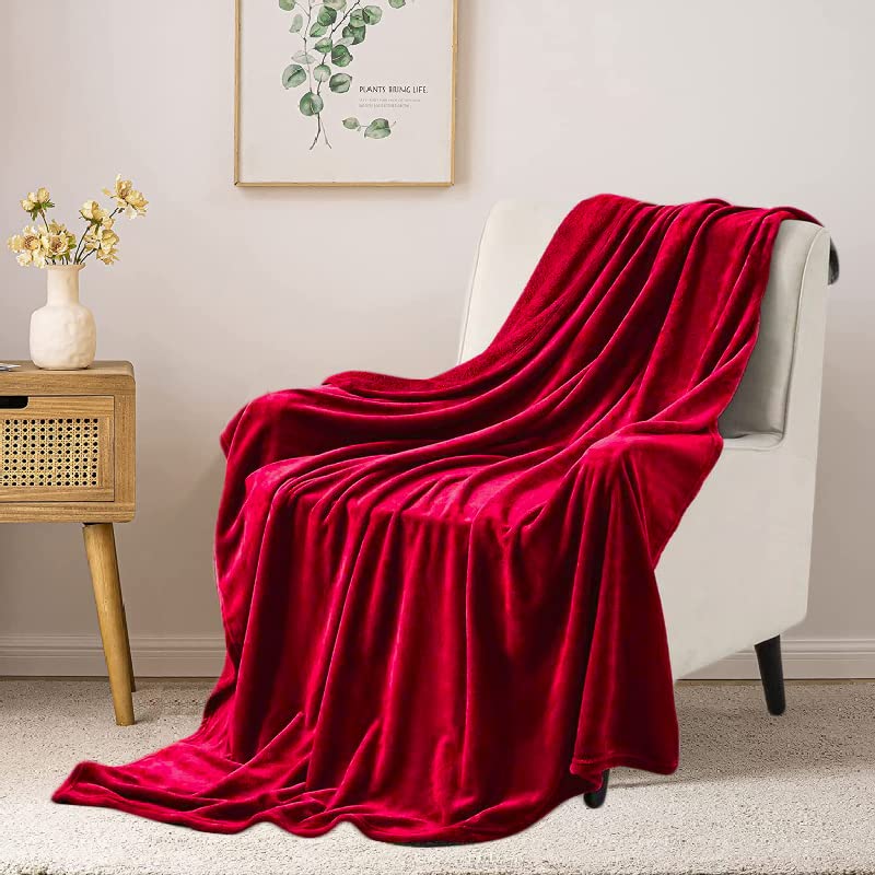 Mehar Bedding - Faux Fur Mink Sofa Bed Throw, Super Soft Fleece Blanket Silk Touch, Luxury, Soft, Warm, Cosy, Faux Fur Mink Throws (Red, King 200 x 240 cm)