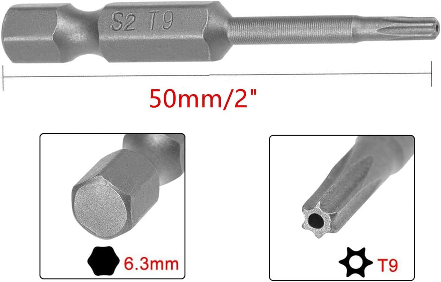 XMHF 10 Piece 50mm Long 1/4 Inch Hex Shank T9 Torx Head Magnetic Screw Driver Bit Set Security Tamper Proof Star 6 Point Screwdriver Kit Tools