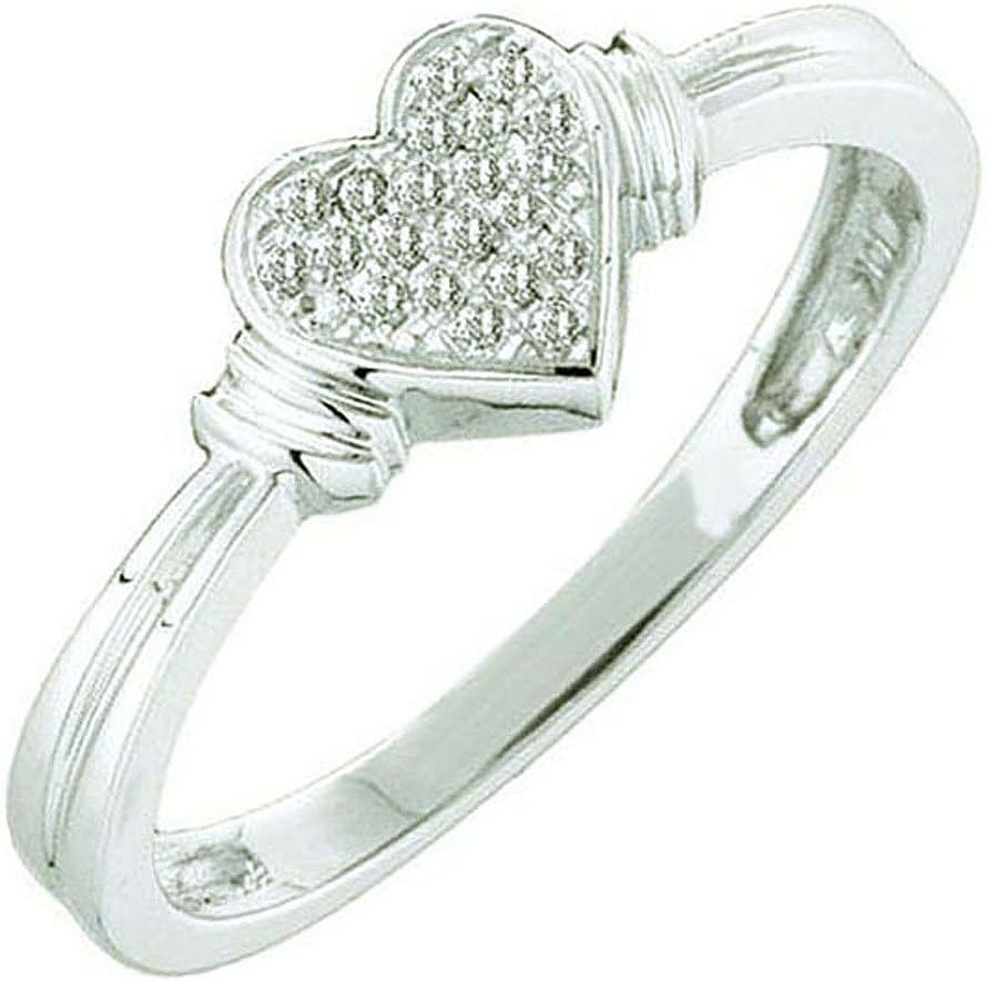 Dazzlingrock Collection 0.08 Carat (ctw) 10k Round White Diamond Women Bridal Promise Heart Ring, White Gold