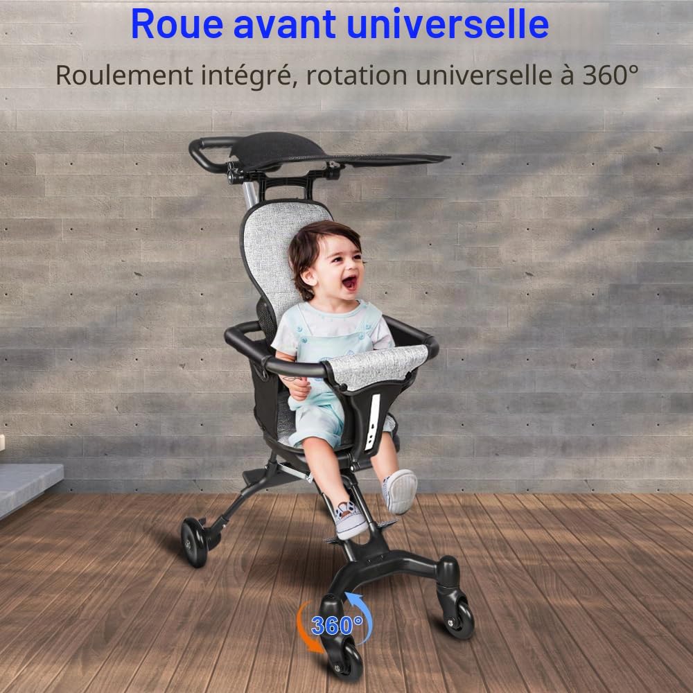 Poussette Canne Compacte Poussette de Voyage Poussettes Compacte Bébé (Noir, Pliable)