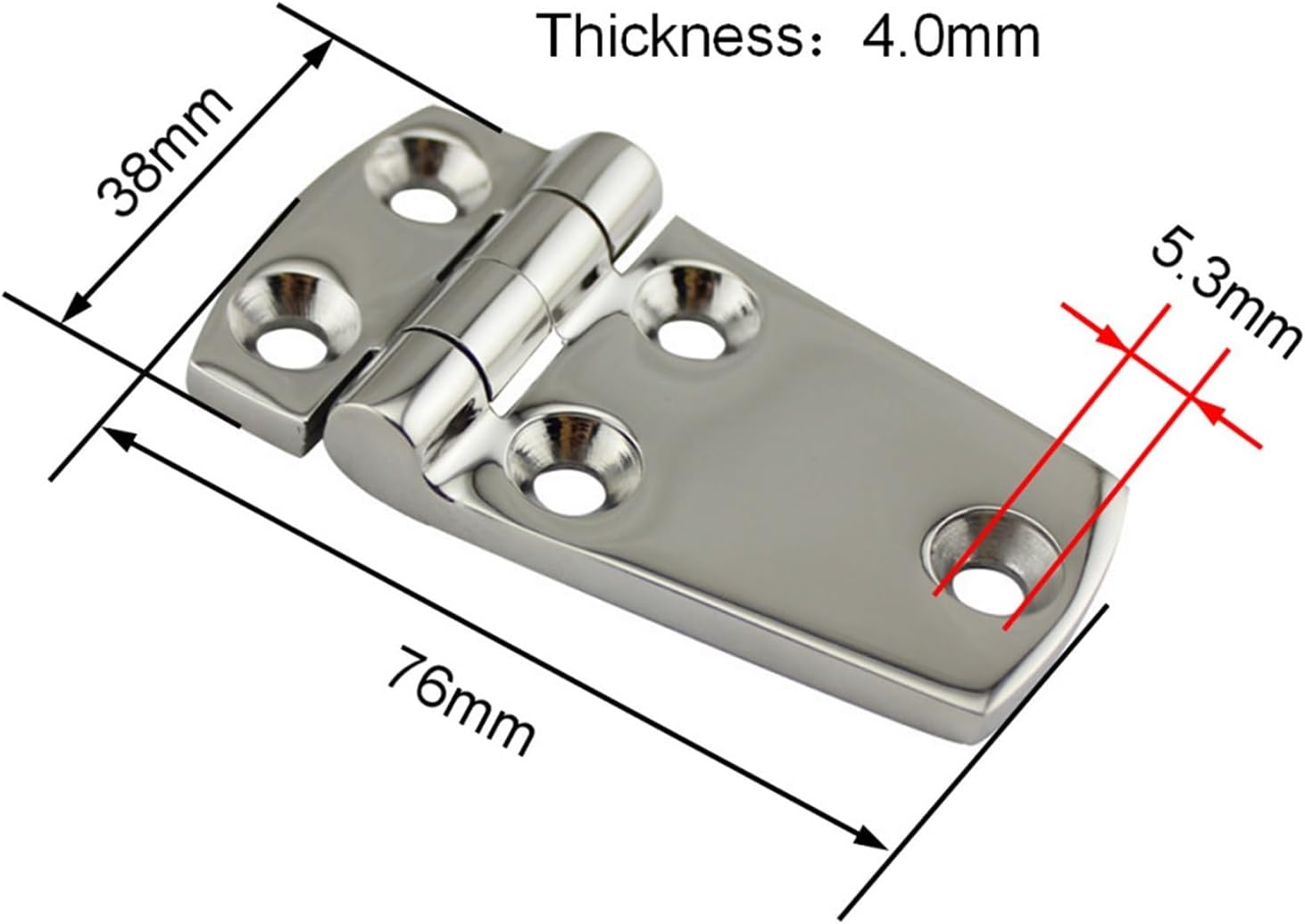 4PCS 316 Stainless Steel Hinges 76mm Heavy Duty Hinge with 5 Holes for Yacht Boat
