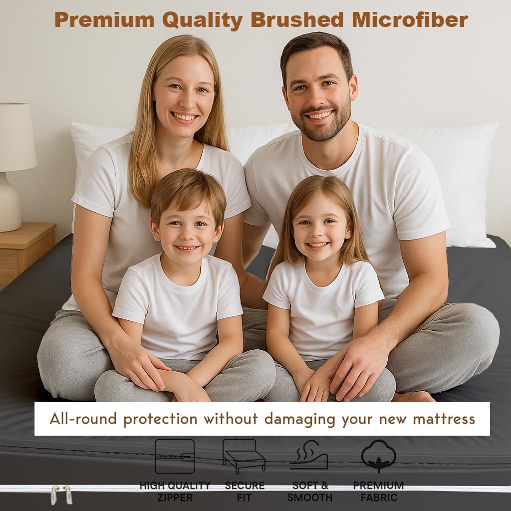 Mattress-Homes Zippered Fitted Sheet, Twin XL Size, 10" Deep Pocket Mattress Encasement Bottom Cover with Zipper, Hotel Quality Brushed Microfiber, Soft, Wrinkle-Free, Dark Grey Solid