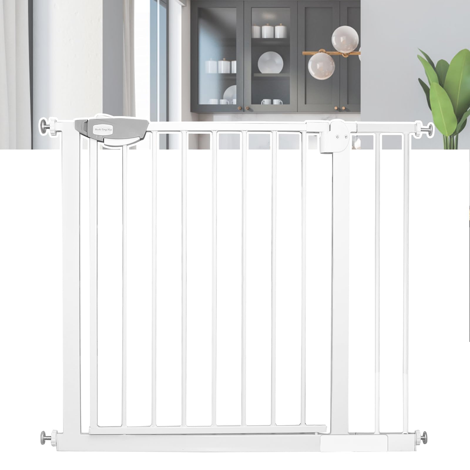 FIVMEN Barrera de Seguridad de Niños Puerta de Seguridad para Puertas y Escaleras Sin Perforación con Cierre Automático Barandilla Escalera para Perros y Bebés 85-95cm (Blanco)