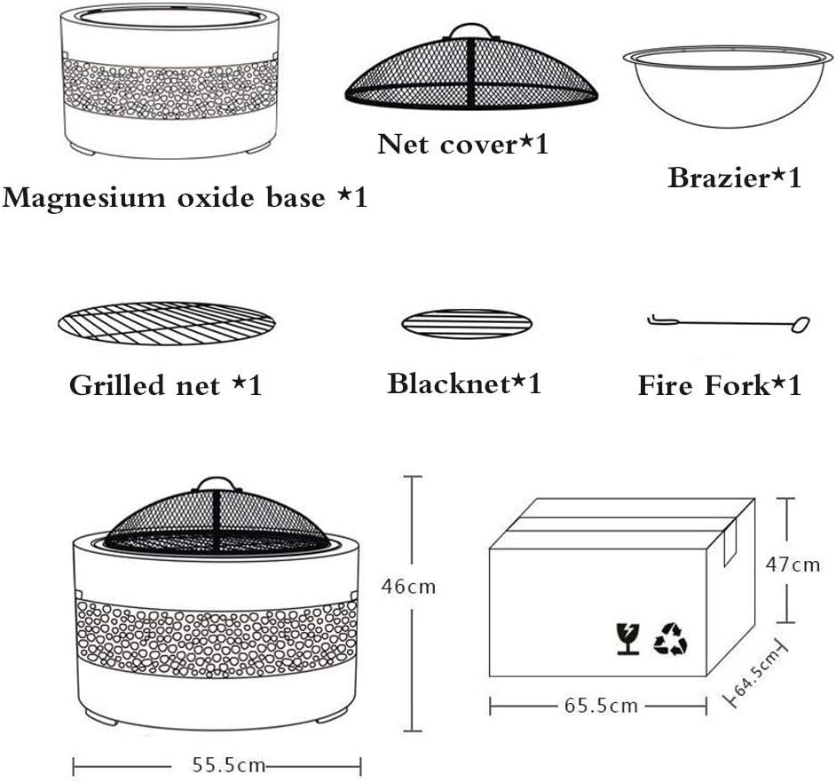 Outdoor Fire Pit Round Outdoor Fire Pit Bowl and Grill, 55 Cm Artificial Stone, Used for Outdoor Terraces, Three-in-one Large Fire Pit, Gray Grill Barbecue Rack
