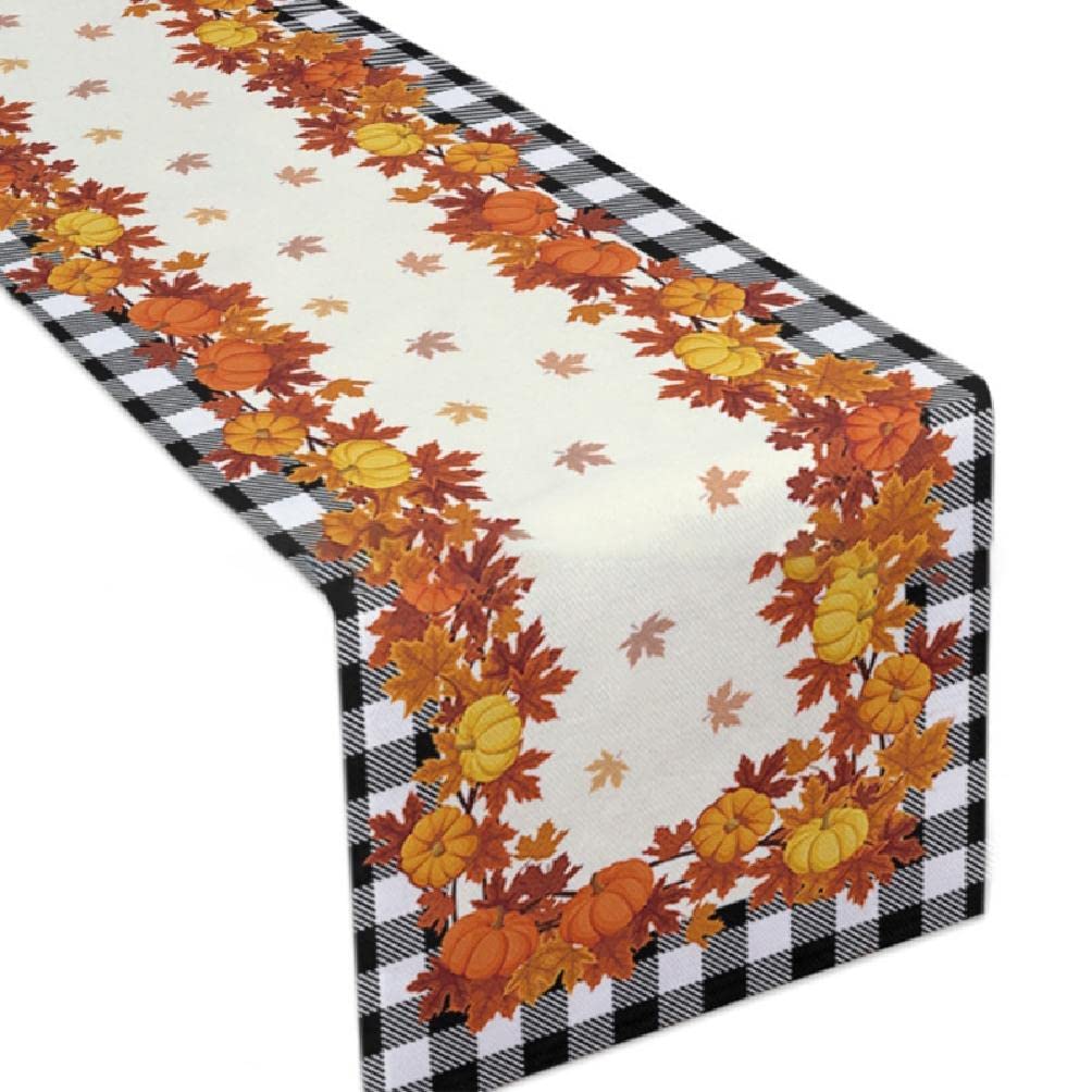 Yyooo 1 Pcs Thanksgiving Table Runner Maple Leaves Pumpkin Fall Harvest Tablecloth Dinner Table Decorations for Kitchen Party Home Decor Holiday Placemats
