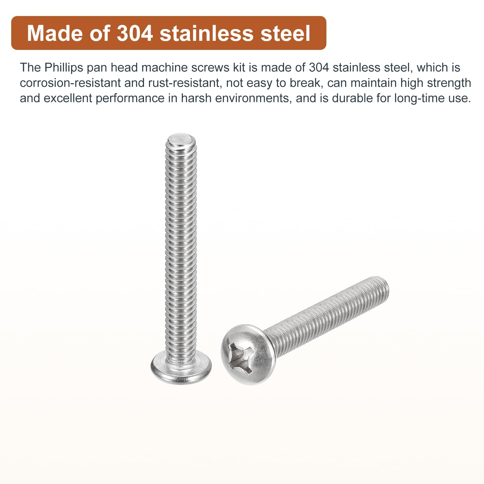 DTGN 1/4-20x2" Pan Head Machine Screws, 10Pcs 304 Stainless Steel, Phillips Drive, UNC Full Thread, Bright Finish, Screws Bolts Kit - Image 3