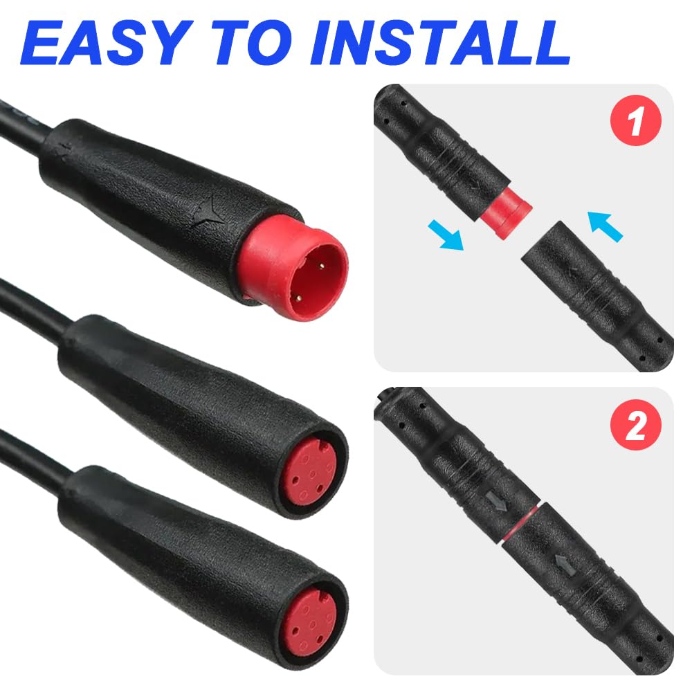 Ebike 2Pin Y-Splitter Extension Cable, wodoodporny męski na podwójny żeński przewód rowerowy 1 do 2 elctric do oświetlenia rowerowego, czujnik biegów i hamulec w zestawie