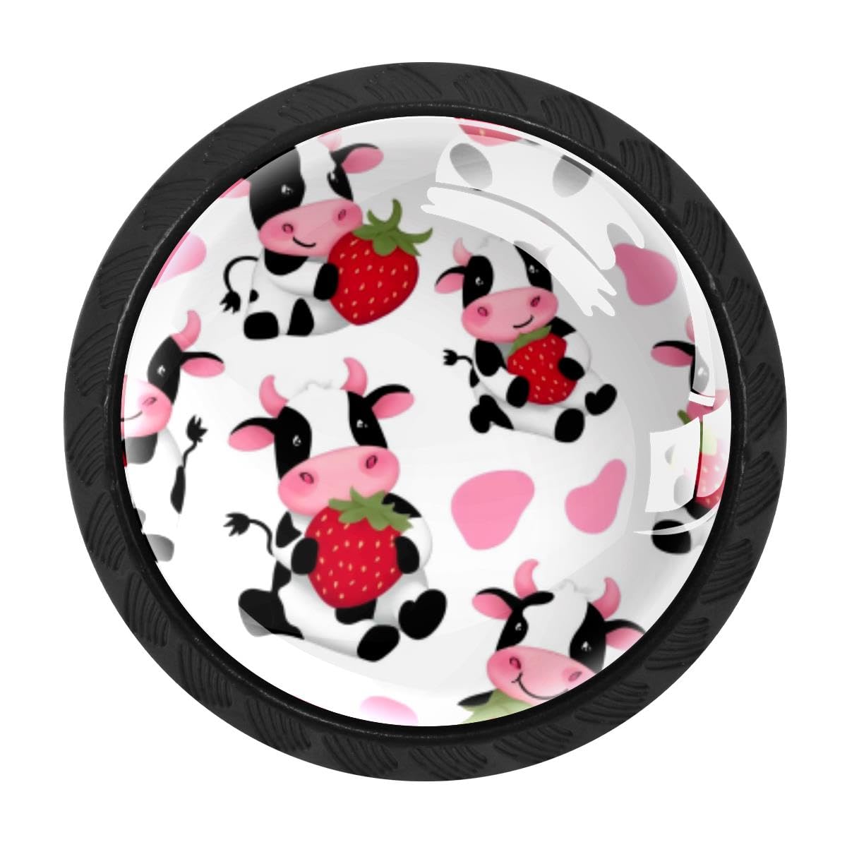 4 PCS Kitchen Cabinet Knobs, Strawberry Cow Drawer Knobs Dresser Handles