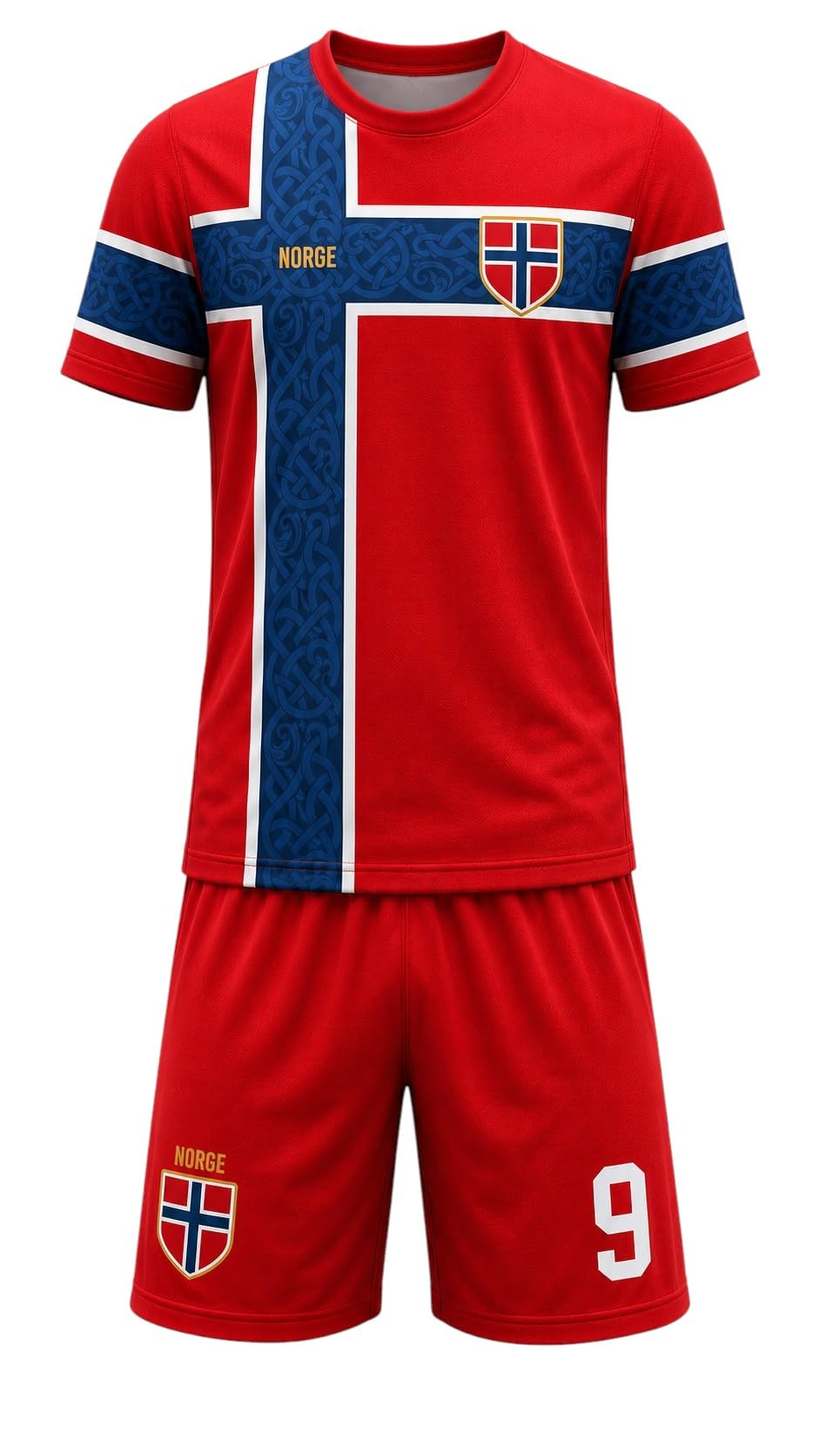 Completo Calcio Mondiali 2026 Norvegia, Numero 9. Maglia Adulto e Bambino in Tessuto Tecnico Sportivo, Leggero e Traspirante