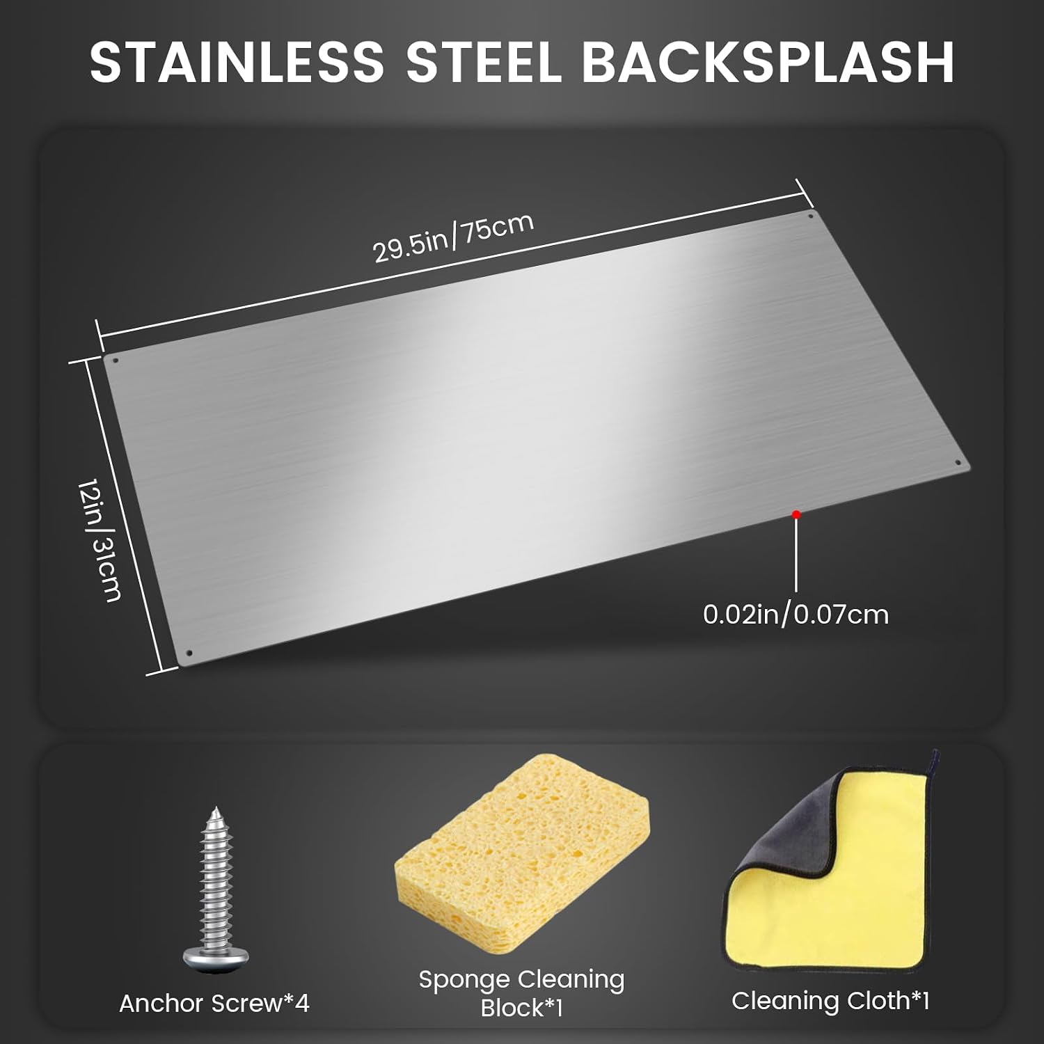 12"x29.5" Stainless Steel Backsplash - Ultra Flat & Easy to Clean, Protect Wall from Splash & Stain - Kitchen Stove Backsplash Panel for Oven & Range Hood with Pre-Drilled Holes