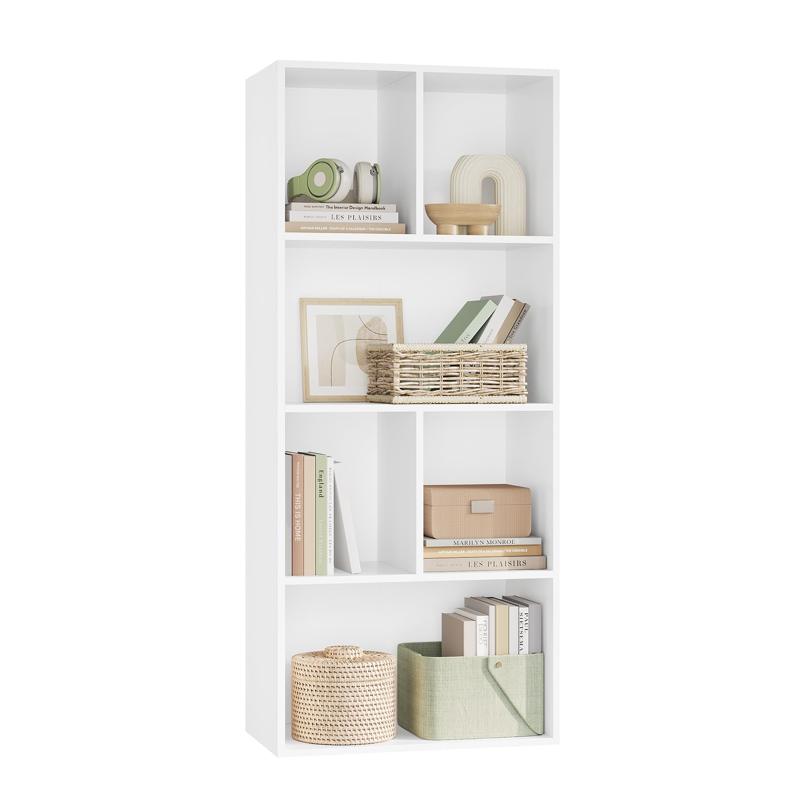 WOLTU Bücherregal mit 6 Fächern, Bücherschrank weiß, Standregal freistehend, Büroregal modern, Aufbewahrungsregal Aktenregal Raumteiler, 50 x 121 x 29 cm