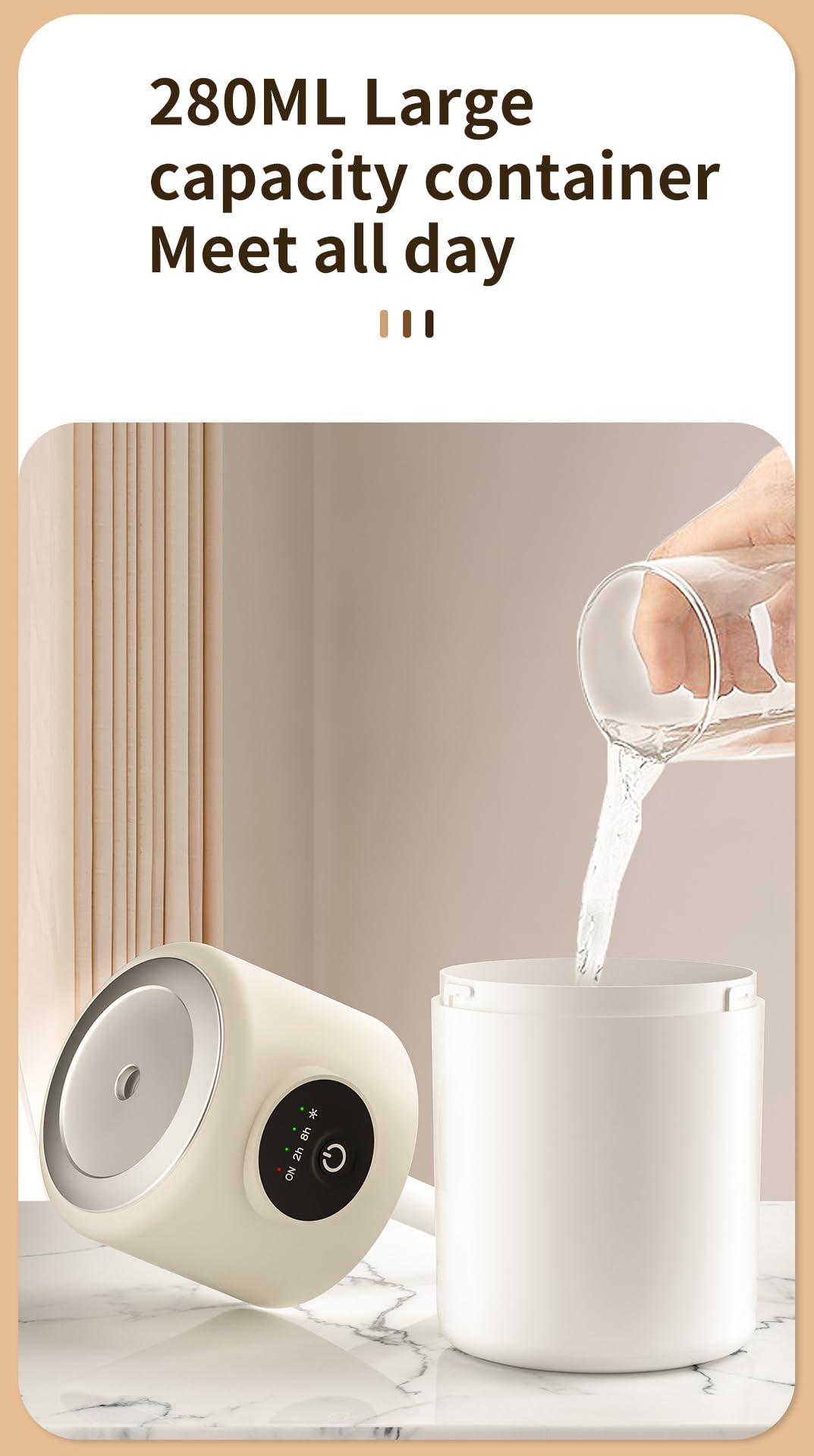 Umidificatore A Nebbia Fredda SHLWYG - Con Ugello Rotante 90°, Luce Notturna, Serbatoio 280 Ml, Silenzioso - Foto 7