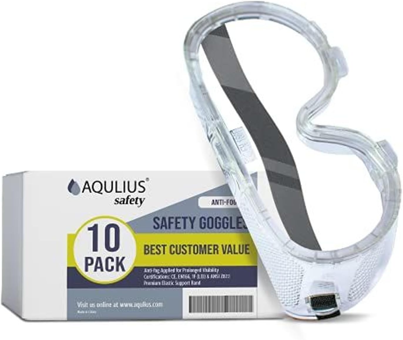 Aqulius Safety Goggles - Direct-Vented & Comfort Fit Goggles for Work - Anti-Fog Bulk Safety Glasses