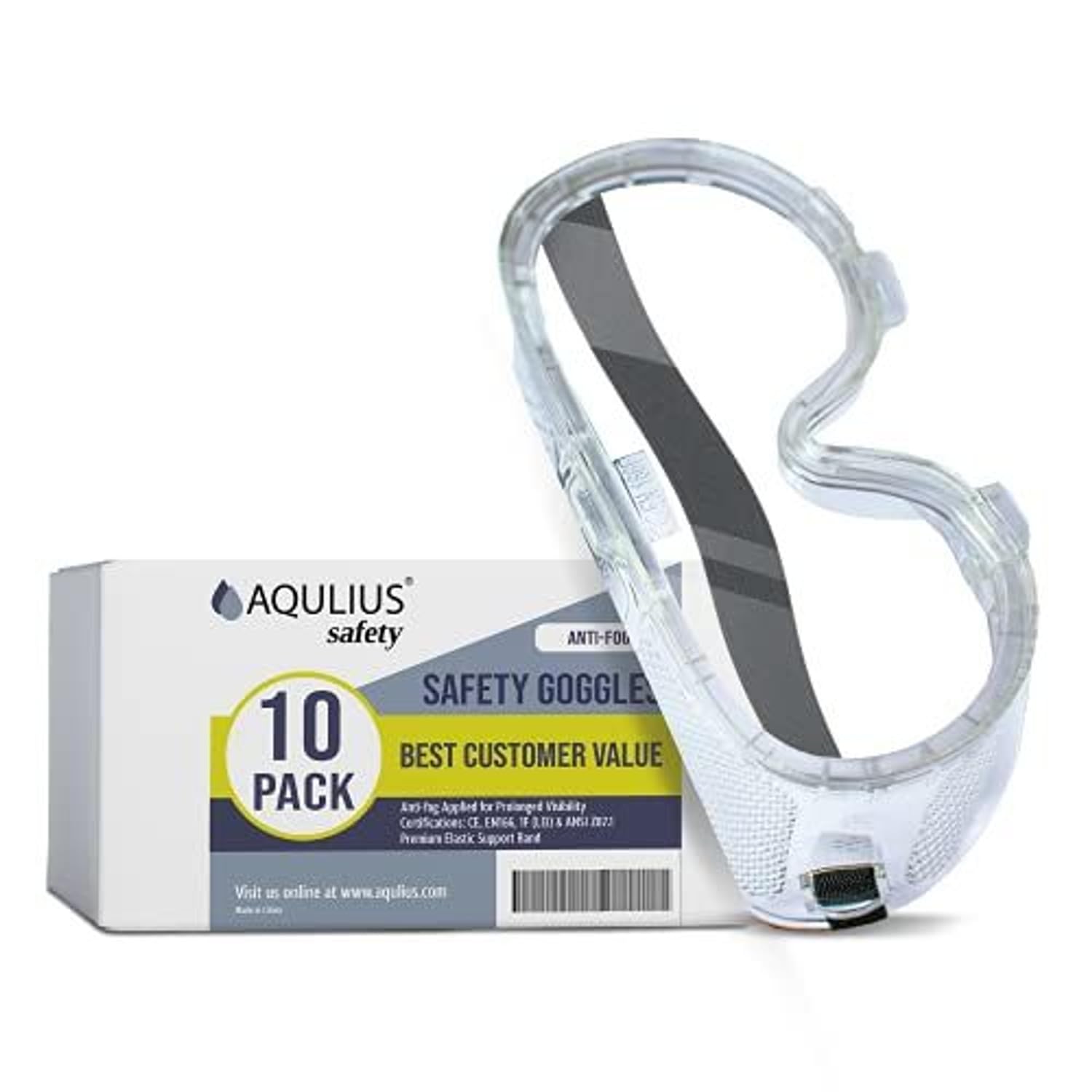 Aqulius Safety Goggles - 10-Pack, Direct-Vented & Comfort Fit - Anti-Fog Impact-Resistant Protective Eyewear Bulk for Construction - ANSI Z87+ Certified