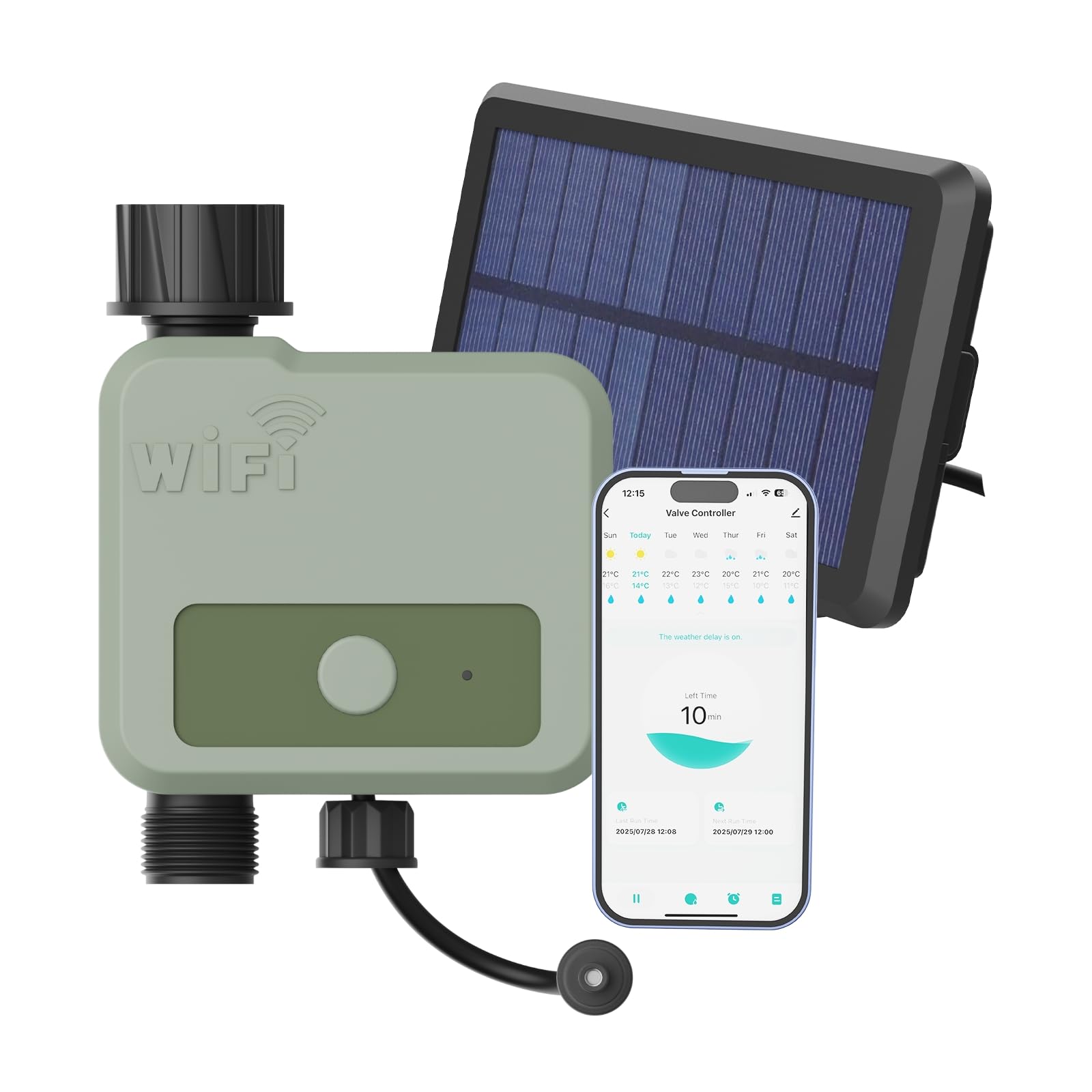 Temporizador de Riego WiFi Inteligente por MMOBIEL - Programador de Riego con Alimentación Solar y USB - Alcance Inalámbrico de 30m (WiFi + Solar Powered)