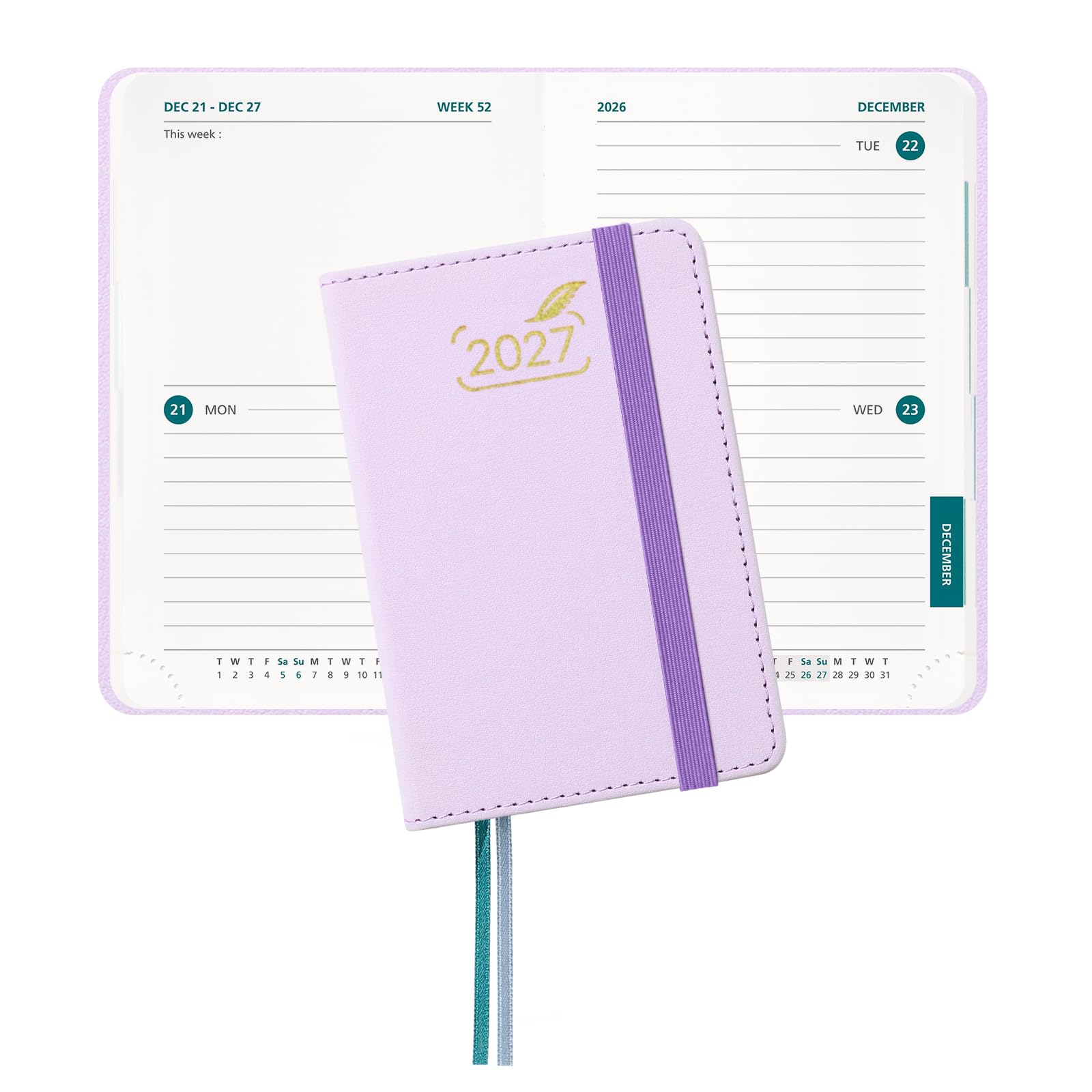 BEZEND Mini Diary 2027 12 x 8 cm, 2 Days per Page (4 Pages 1 Week) to View