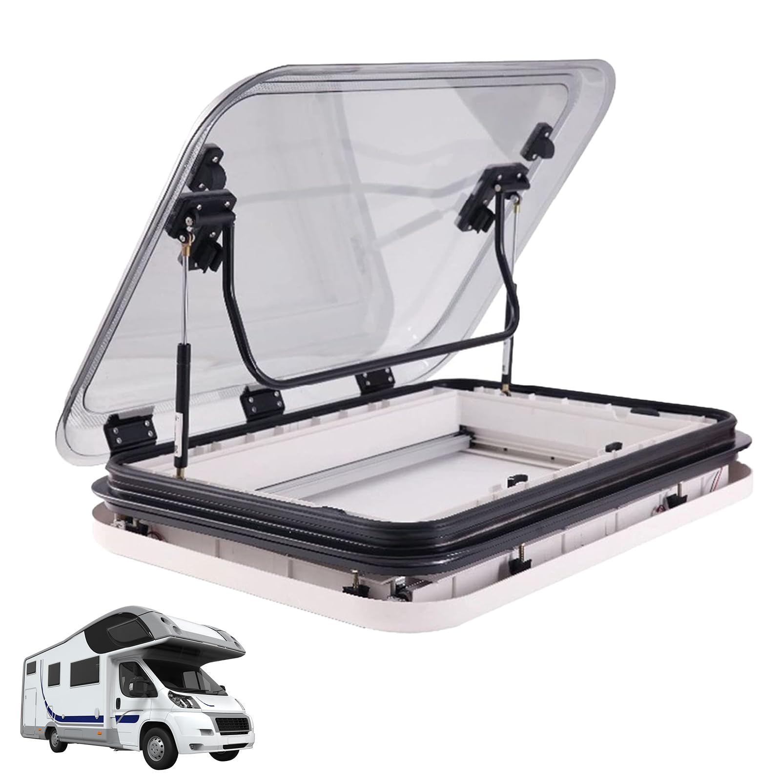 Claraboya de Techo para Caravana, Remolque y Autocaravana. Sistema de ventilación con luz LED, cubierta acrílica hueca de doble capa, Cortes: 500/700/800 x 500 mm (500x500 mm).
