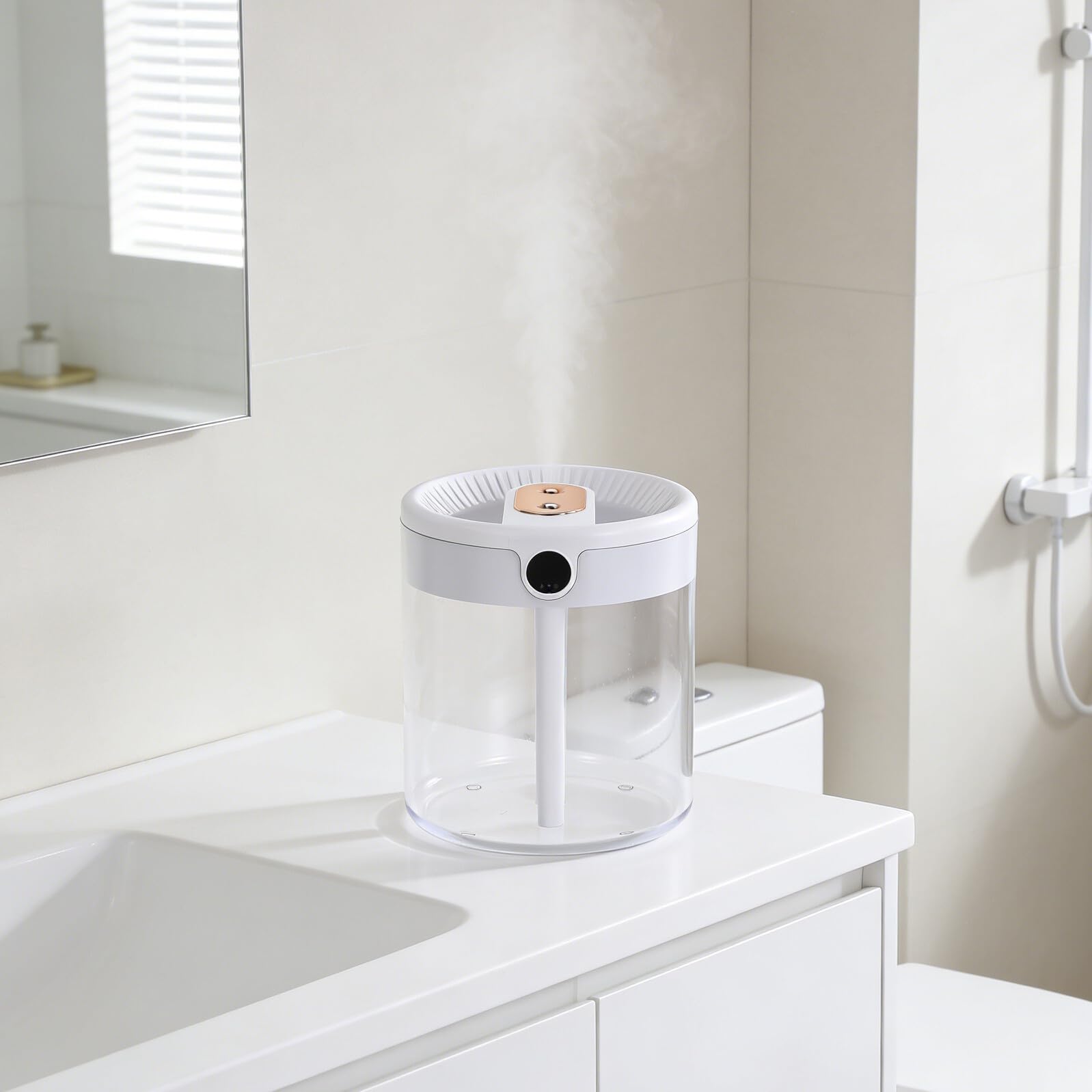 SHINEOFI Umidificatore a Doppio Spruzzo 2l Portatile con Controllo Digitale e Plastico per Piante e Aria in Ufficio o Dormitorio Silenzioso con Luce Notturna