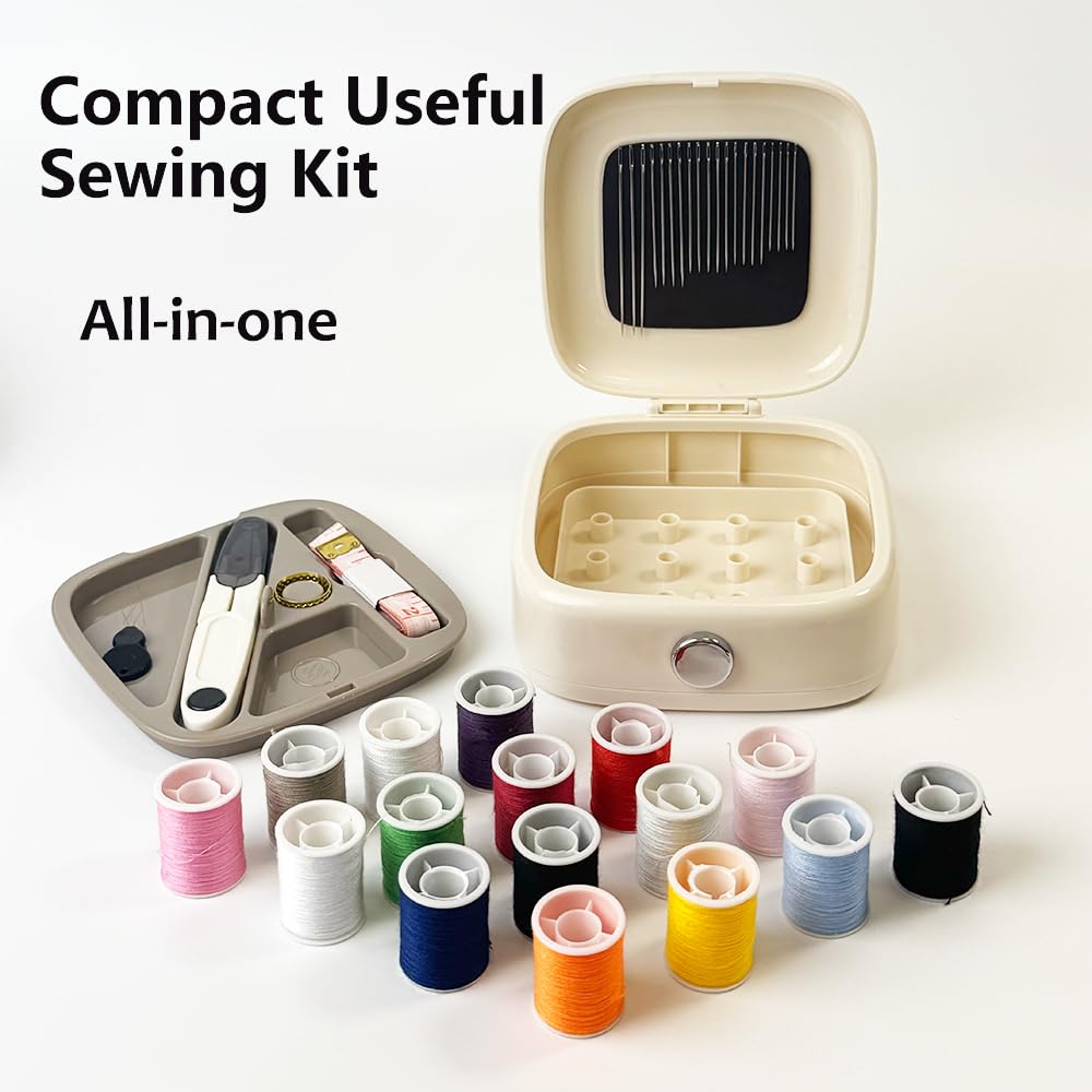 Kit de costura magnético, kit de aguja e hilo con suministros de costura, kit de costura pequeño portátil para adultos principiantes (verde)
