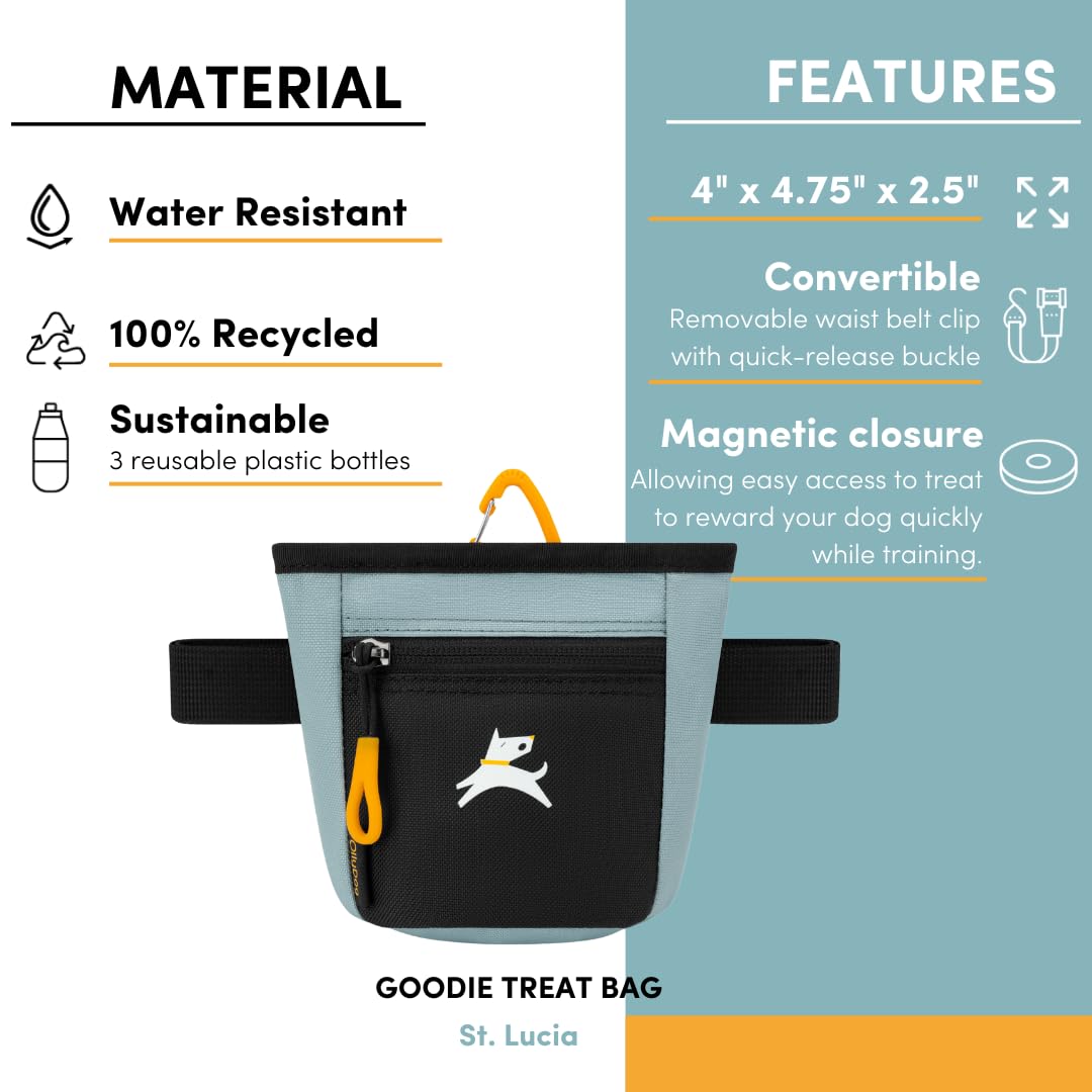OllyDog Goodie Sac à friandises pour chien, clip ceinture pour entraînement mains libres, fermeture magnétique, dressage et aide au comportement, trois façons de le porter (Sainte-Lucie)