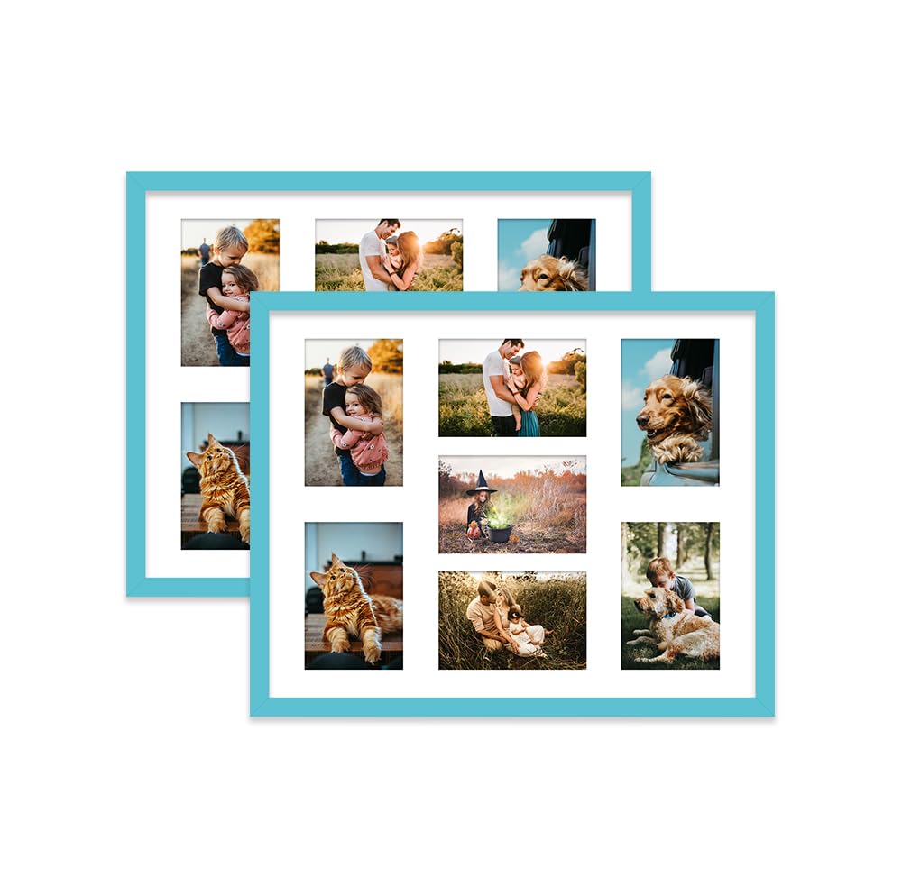 Turquoise Multi Photo Frame - Holds 7 x 6x4 Pictures, Family Collage Picture Frame for Wall Display, 20x16 Frame size, Set of 2