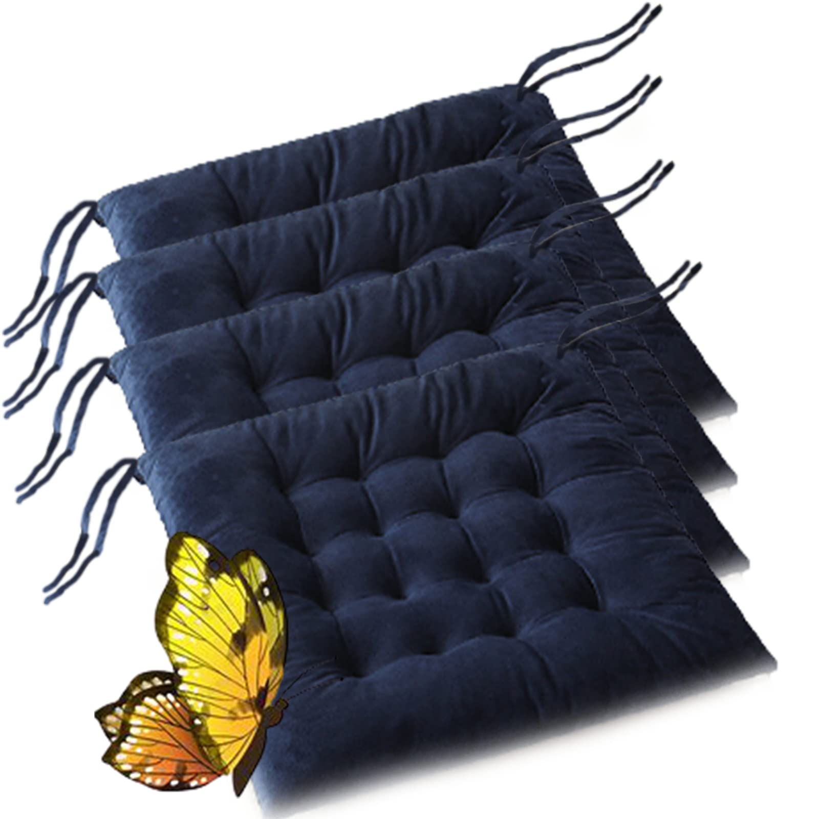 Set di 4 cuscini per sedie in velluto blu navy, 43 x 43 cm, con laccetti, antiscivolo, per ufficio e pavimenti in legno, comodi ed eleganti