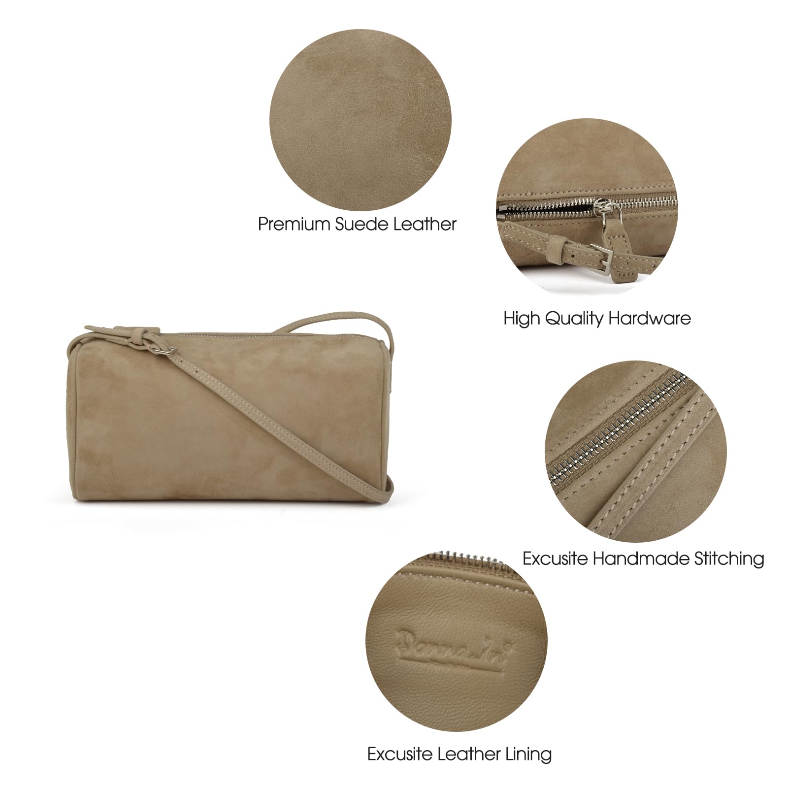 DONNAIN Borsa a mano da donna in vera pelle scamosciata di alta qualità, piccola borsa a tracolla in pelle, elegante pelle scamosciata con cinturino regolabile