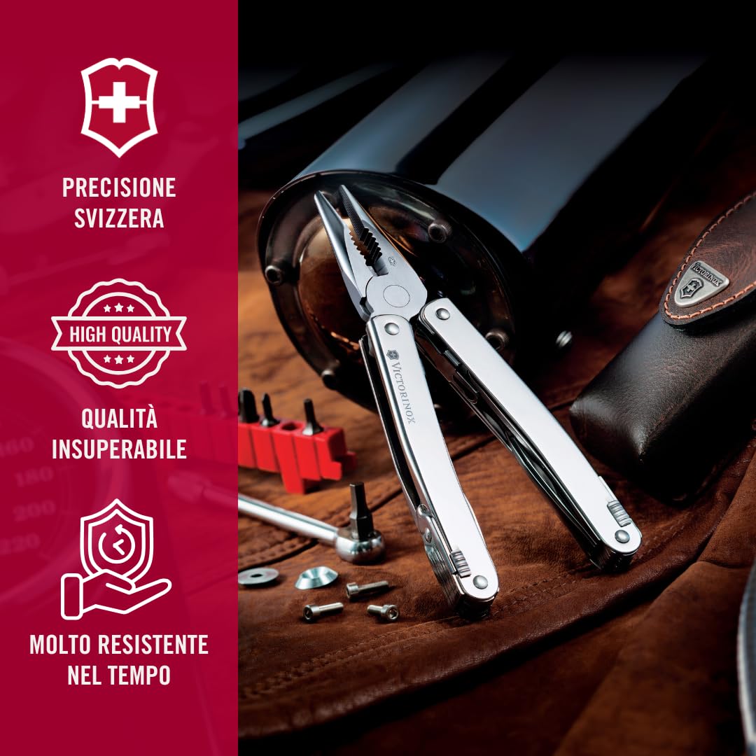 Victorinox Multi-strumento Swiss Tool Spirit X, 24 Funzioni, Multiuso con Lama Bloccabile e Pinze a Punta Lunga, incl. Fodero in Nylon, Argento