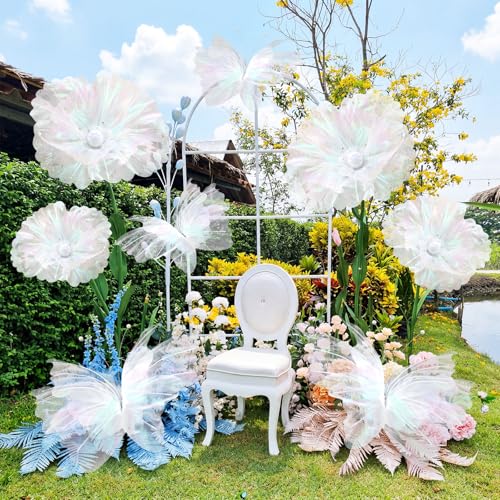 Image of Cinnvoice 8 Pcs Laser White Large Butterfly Flower Decorations 20 Inch 12 Inch 3D Giant Laser White Silk Butterfly Big Flower Mariposas Grandes para Decoracion for Wedding Backdrop Birthday Party