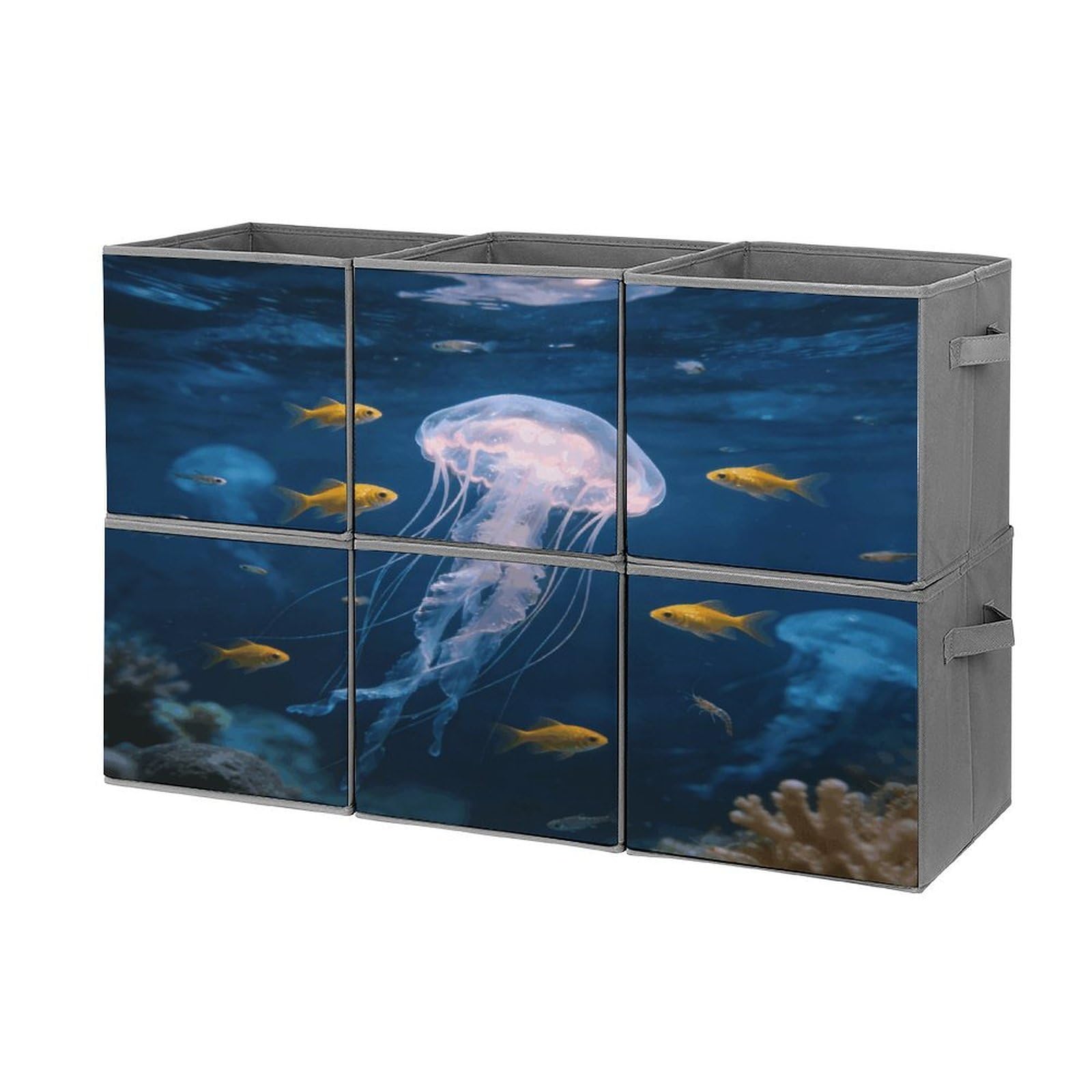 Fodpand Style Deep-Sea Fireflies Cube Bins With Double Handles,Set Of 6 Cube Organizer, Stackable And Foldable Storage Bins For Organization, Closet, Shelves, Offices