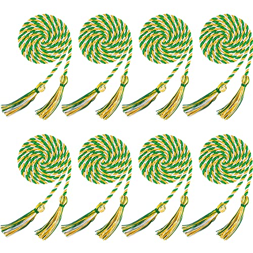 Image of Trounistro 8 Pieces Graduation Cords Yarn Honor Cords with Tassel for College Graduation Students (Gold White with Green)