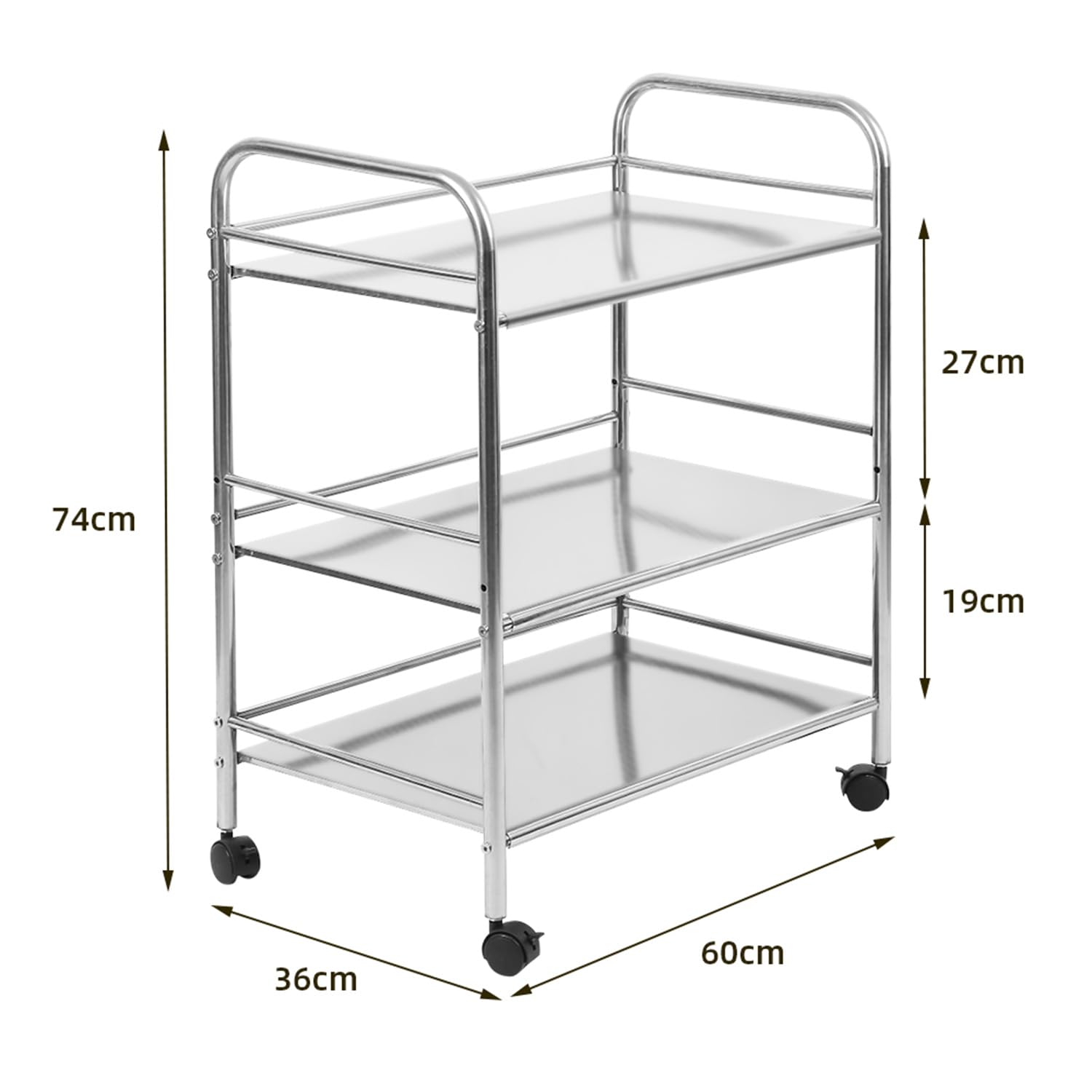 Muelle - Carro de cocina con ruedas estable y fácil de mover (plata, 61 x 36 x 75 cm)