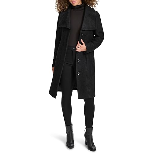 Kenneth Cole womens Pressed Boucle Wool Coat With Oversized Wing Collar