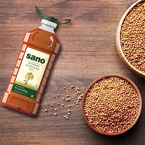 Image of Sano Pure and Aromatic Kachi Ghani Mustard Oil - 5 Litre + 1 Litre Pack Pet Bottle | 100% Natural, Ideal for Cooking, Pickling, and Health Benefits | Mustard Oil