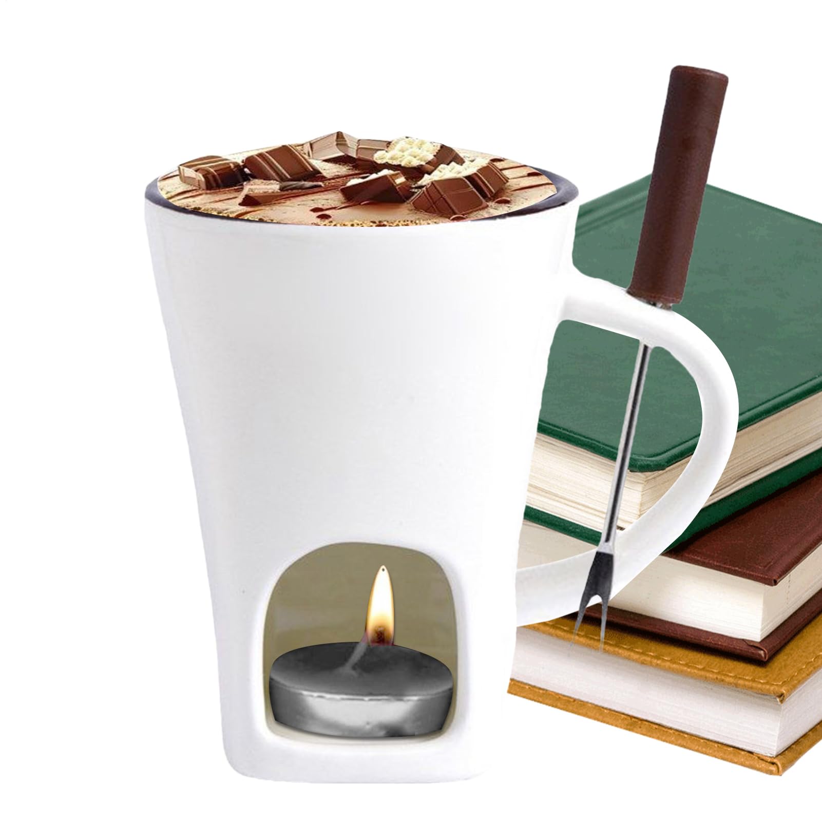 Generico Tazzas per Fonduta di Cioccolato con Forchette, Confezione da 2 T-azza per Sciogliere Il Cioccolato, Tazzas per in Ceramica, Tazze per Fonduta di Caramelle con Forchetta per Dessert