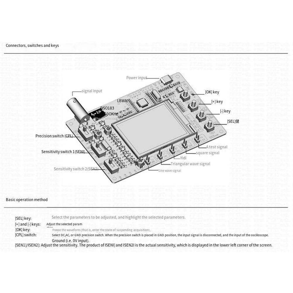 DSO183 Digitales Oszilloskop-Set, 500 kHz Bandbreite 12-Bit ADC mit Signalgenerator, DC 5 V Typ-C betriebenes DIY-Trainingswerkzeug