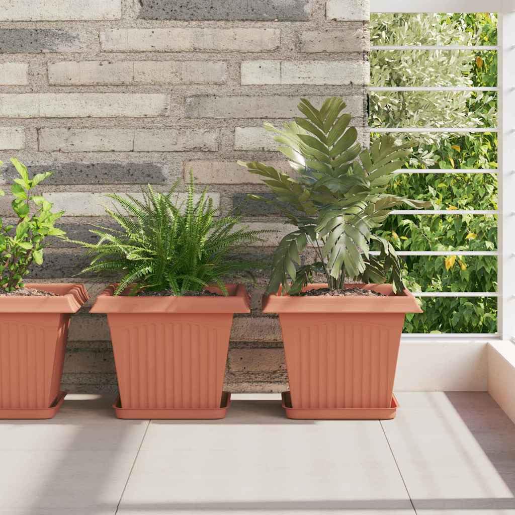 Set di 24 vasi da fiori quadrati, 28,5 x 28,5 x 22 cm, in plastica, per giardino e balcone, robusti vasi per piante con fori di drenaggio, rosso mattone