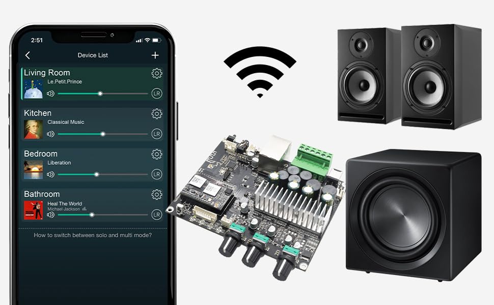 Arylic UP2Stream 2.1 Amplifier Board with 4stream app and speakers