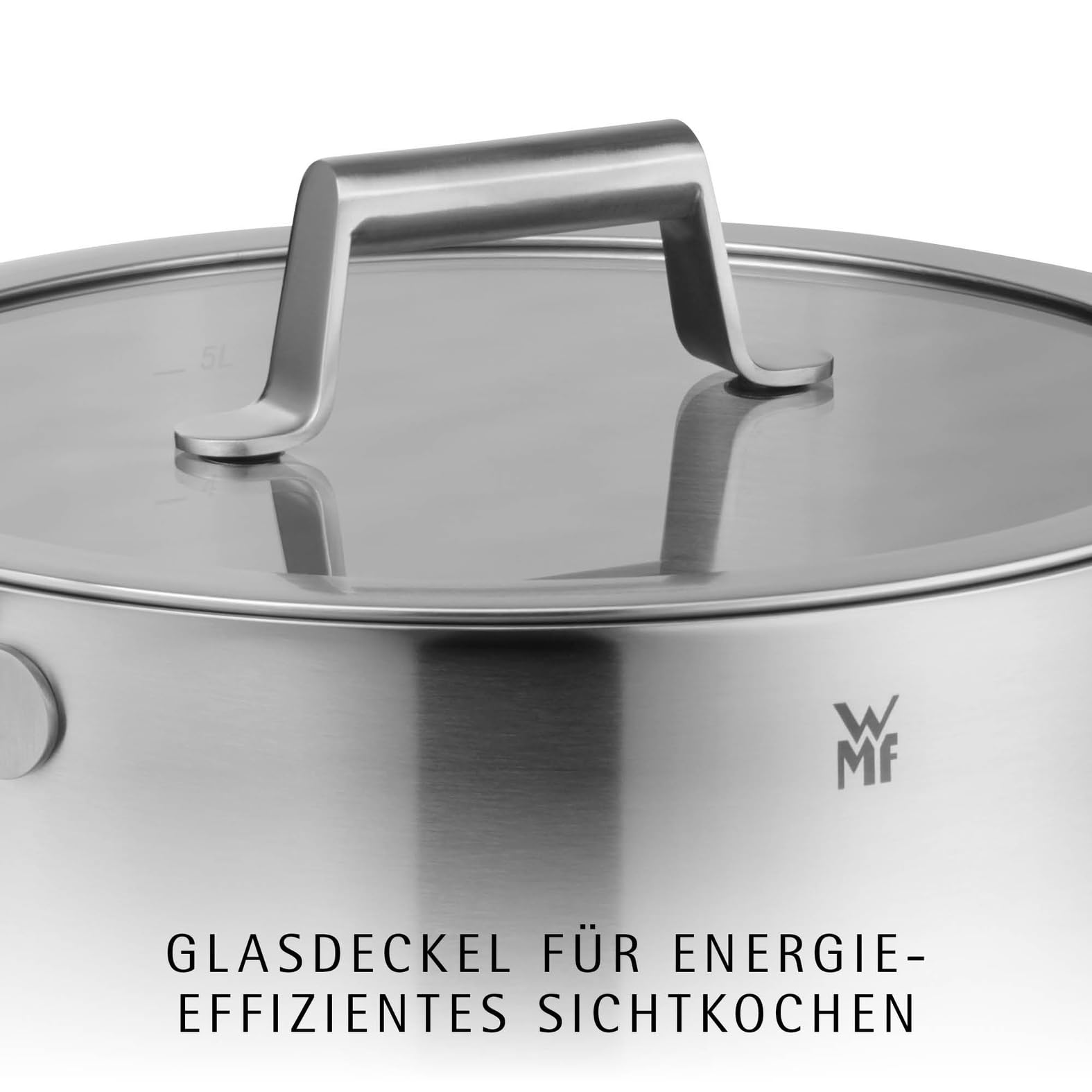 WMF Comfort Line Topfset Induktion 5-teilig, Kochtopf Set mit Glasdeckel, Cromargan Edelstahl mattiert, Skalierung, Induktions Töpfe Set stapelbar, unbeschichtet
