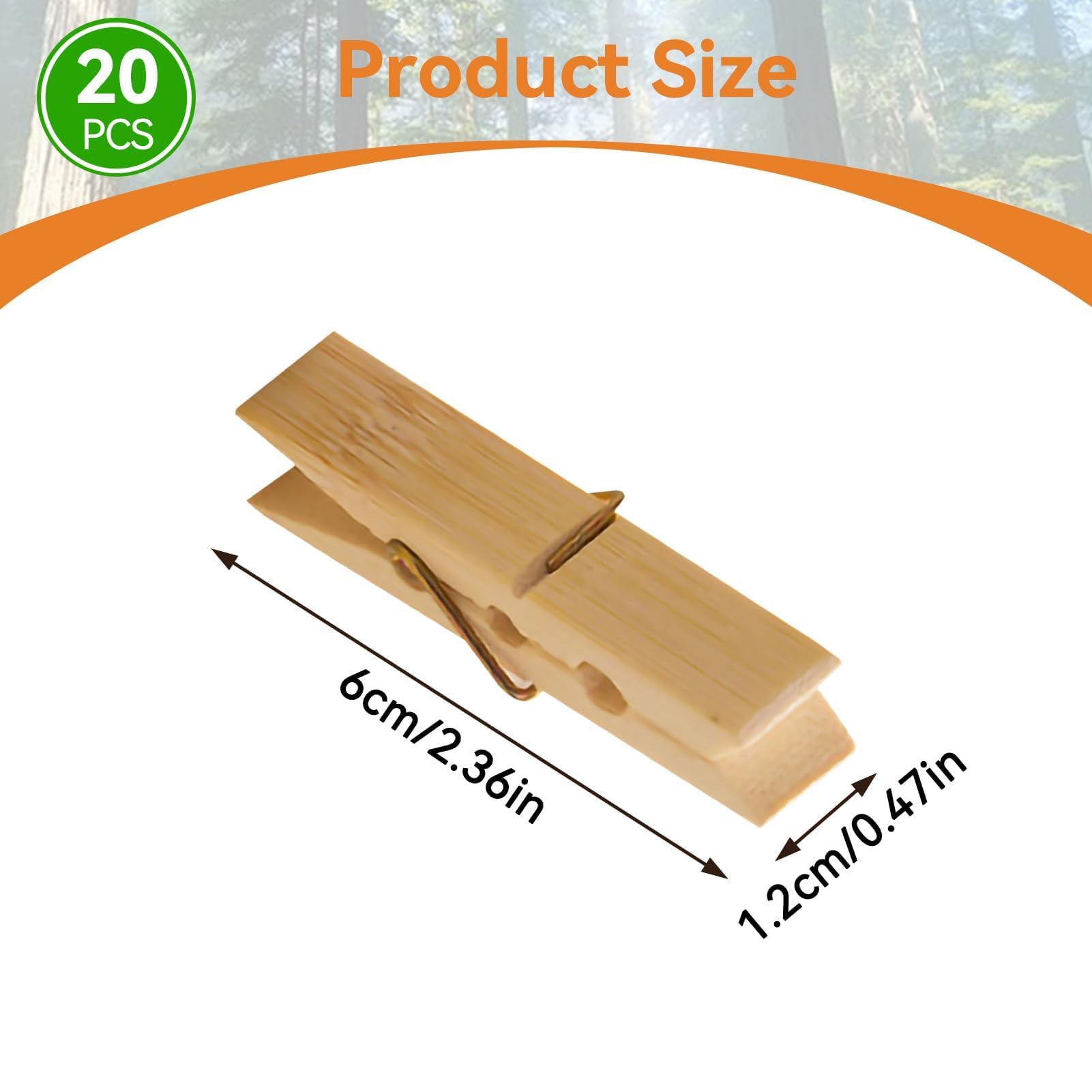 Cyrank Mini Clothespins Clothes Pins Wooden, Clothespins with Spring, 20Pcs Clothes Peg Bamboo Clothes Pins Windproof Clothes Clips for Outdoor Balcony