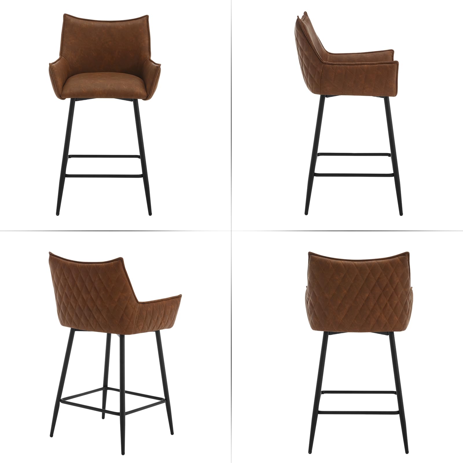 WOLTU Juego de 6 Taburetes de Bar con Respaldo Asiento PU, Marrón | para Comedor, Salón y Cafetería