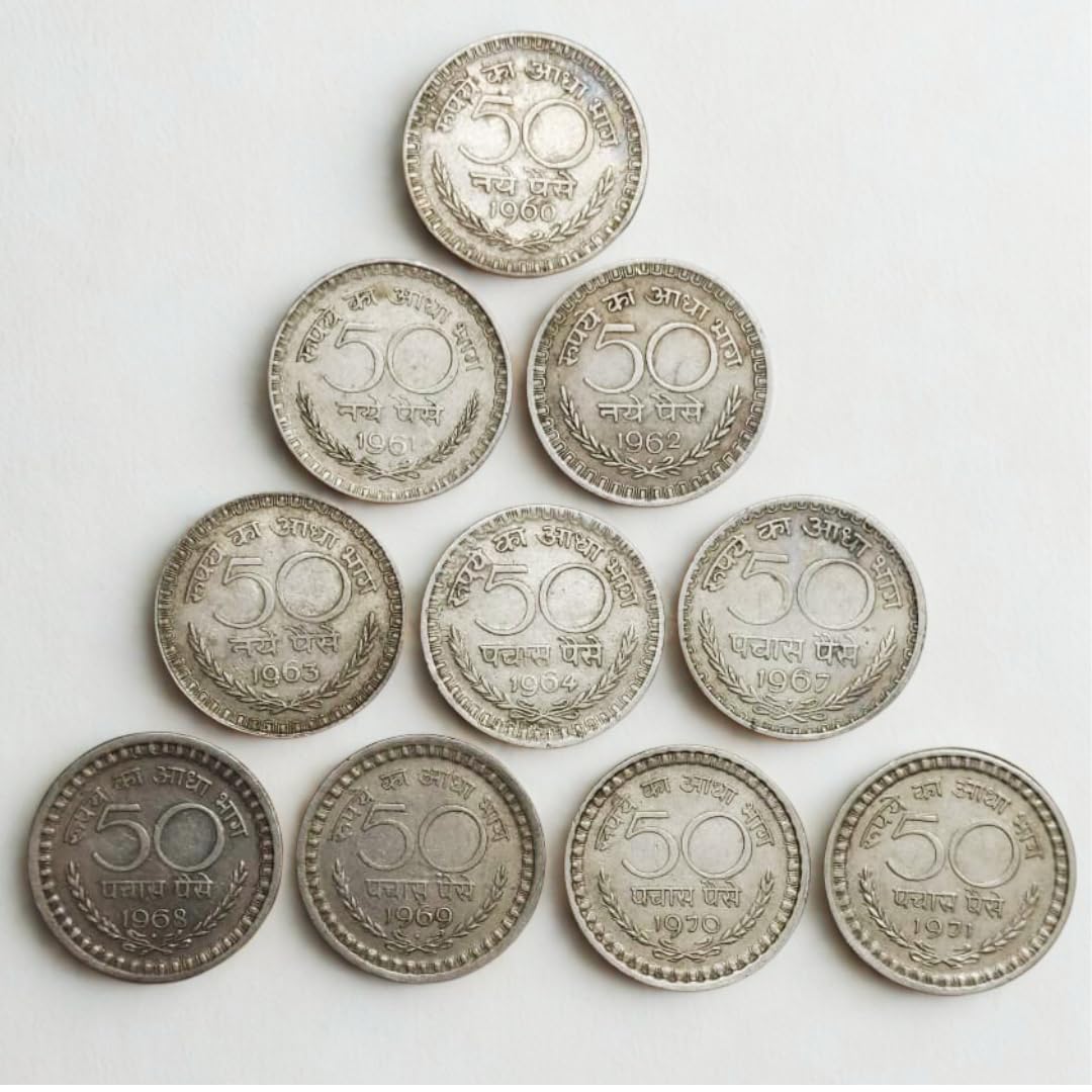 ShubhCoins Kids Collection- 50p Education Set of 10, |Nickel| Very Rare Set in Extra Fine Condition, Best for Kids Above 5 Years and School Projects-image-10