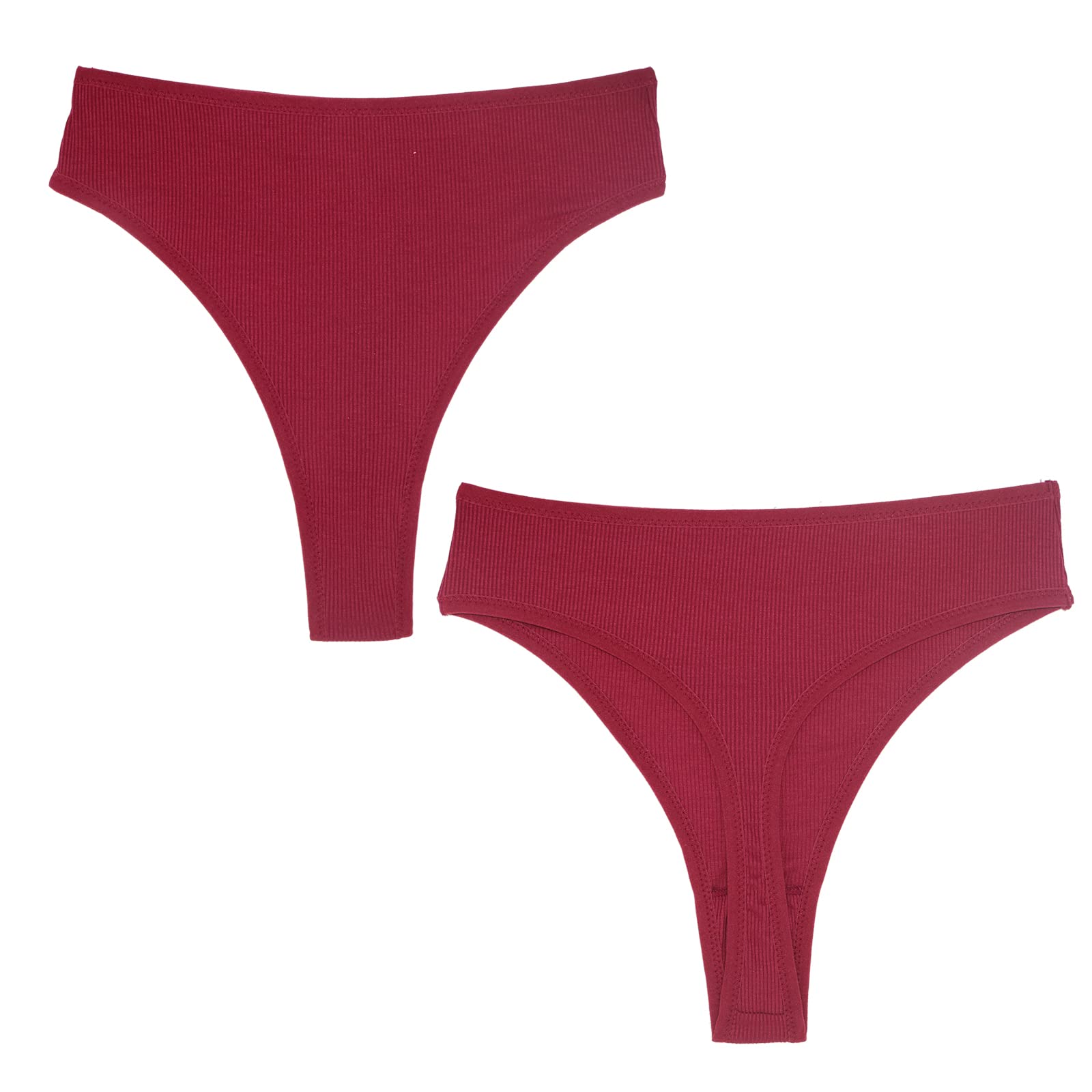 Lot de 6 strings pour femme - En coton - Taille haute - Doux et confortable