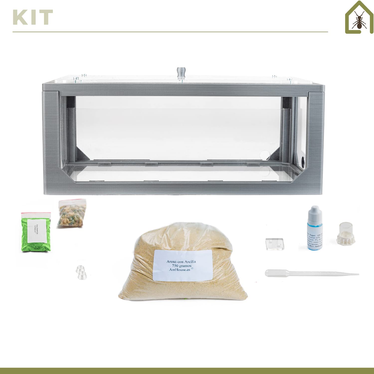 AntHouse.es - Hormiguero de Arena | Kit 3D Inicio Big 30x15x10 cm | Granja de Hormigas Verde | Colonia de Hormigas Incluida - 3