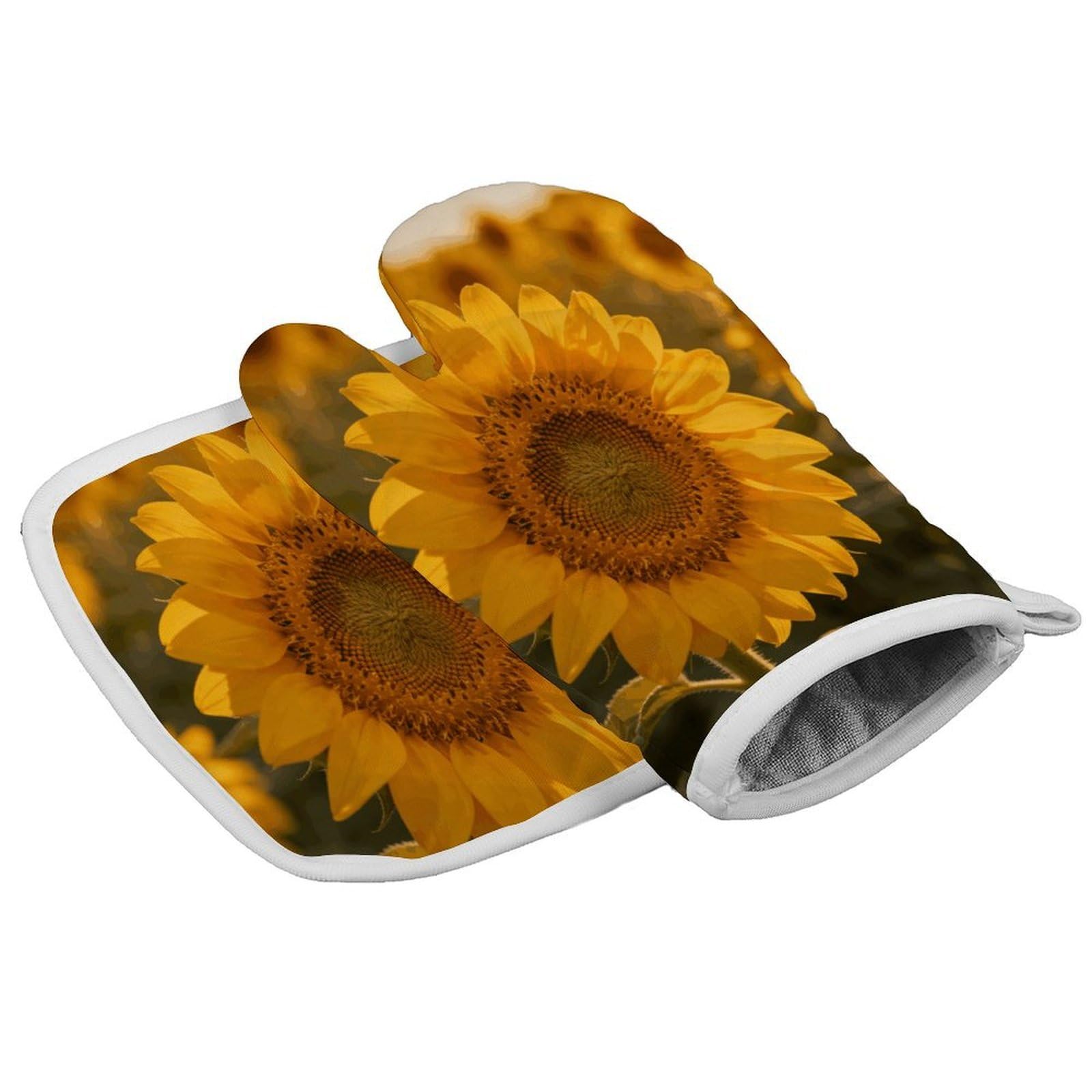 Fodpand Style Sunflower Oven Mitt Set With Lanyard, Cooking Mitt, Protective Thermal Insulation,Kitchen Mitt For Baking, Cooking, Grilling, Microwave