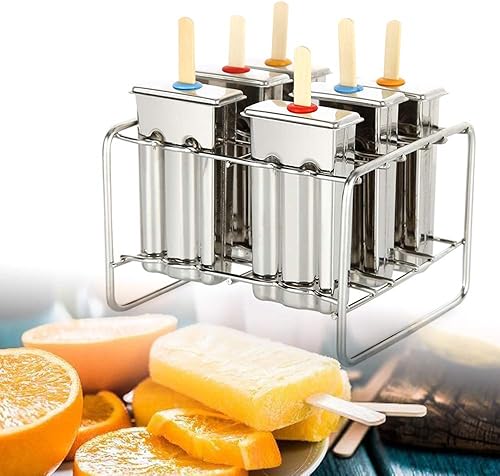 Molde para paletas de hielo, moldes de acero inoxidable, soporte para palitos de helado (6 unidades)