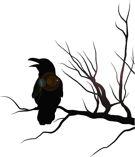 Miniatura 1 de Vinilo adhesivo para pared, silueta de cuervo, cuervo negro en ramas de árbol, decoración grande (g8042), color negro