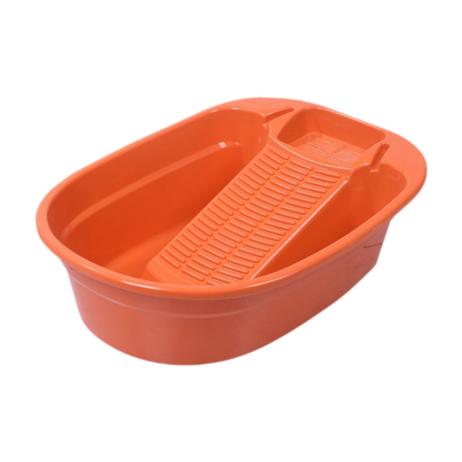 Lavabo portable orange avec planche à laver intégrée pour détacher le linge