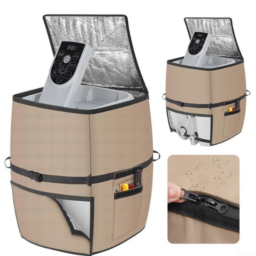 Spa-Pumpenabdeckung, 600D Oxford mit Aluminiumisolierung, wasserdichte Heizjacke für Outdoor-Whirlpool-Pumpen, winddichte Gurte und Aufbewahrungstasche, Khaki