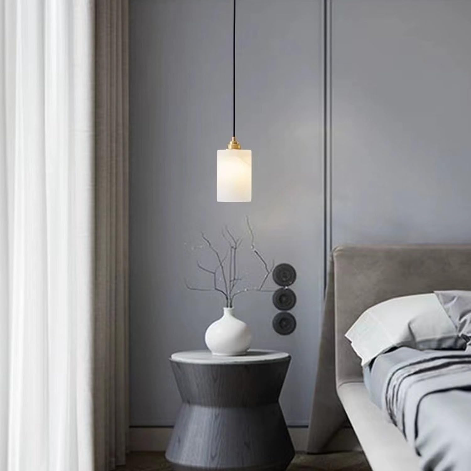 Lampada a Sospensione Cilindrica in Marmo 5,9 Pollici Paralume for a for Soggiorno Plafoniera in Stile Spagnolo Base for Lampadario in Pietra Naturale